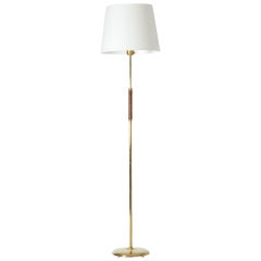 Brass and Leather Floor Lamp by Bertil Brisborg