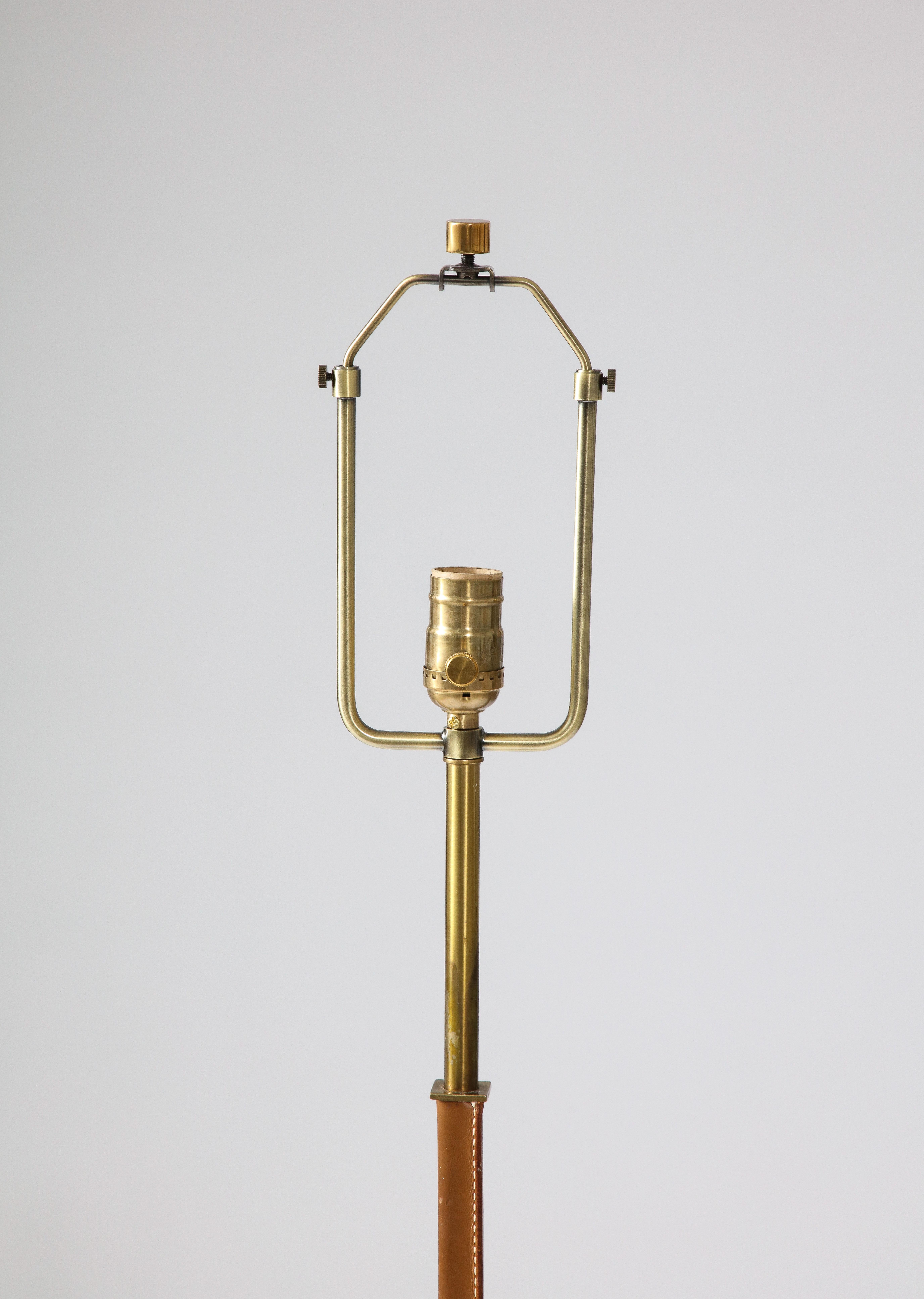 Brass and Leather Floor Lamp by Falkenbergs Belysning, Sweden, c. 1950 For Sale 4
