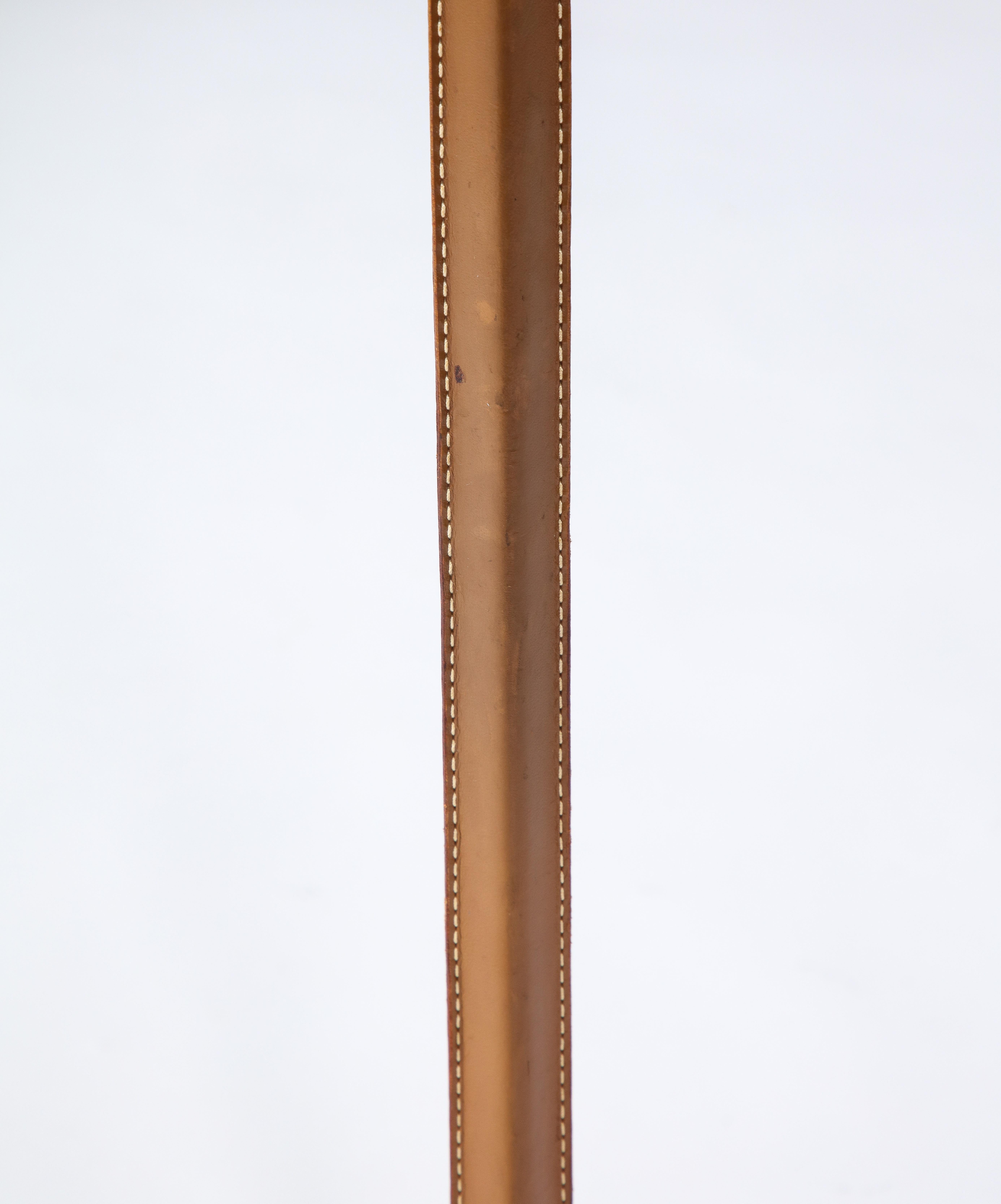 Brass and Leather Floor Lamp by Falkenbergs Belysning, Sweden, c. 1950 For Sale 5