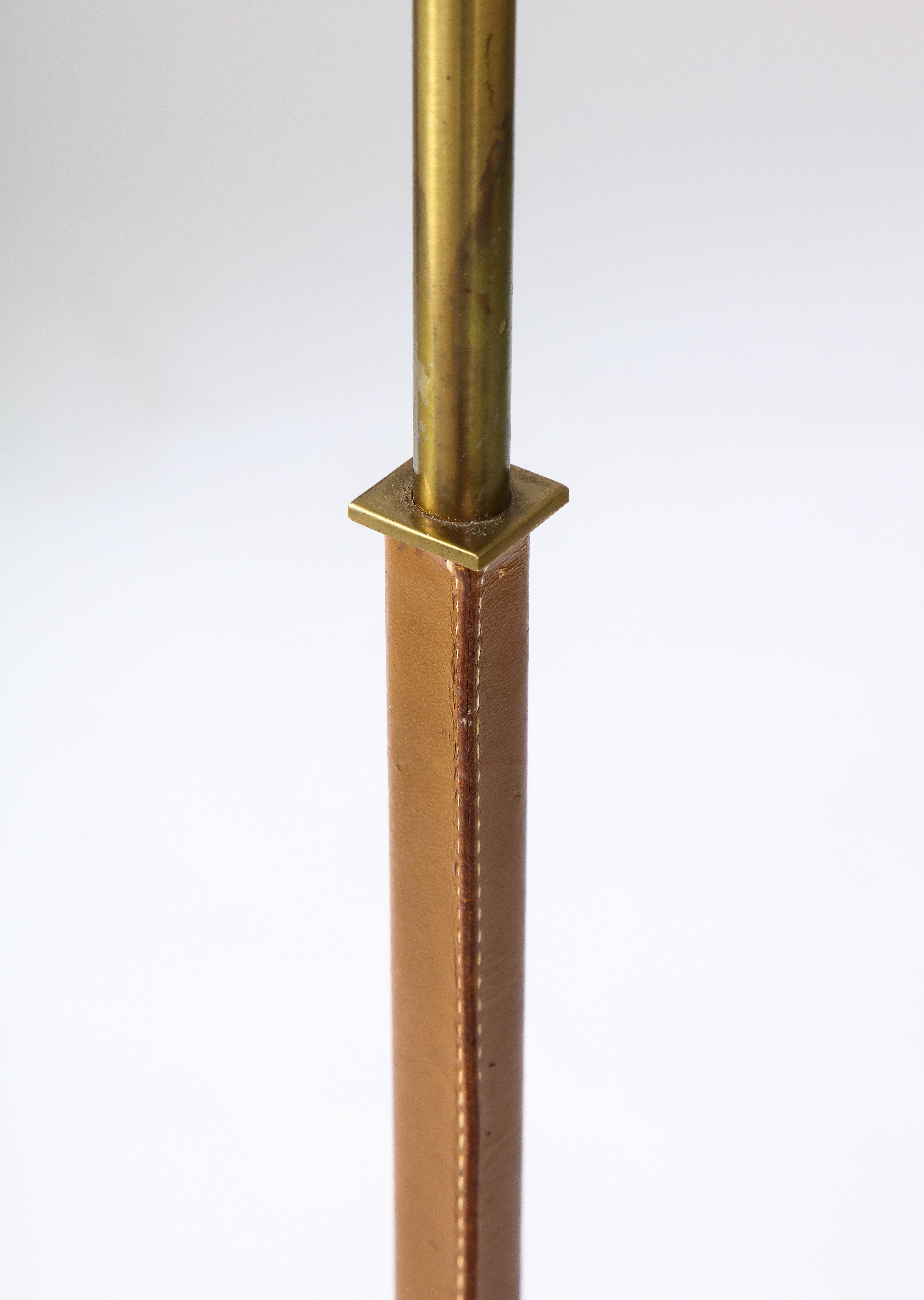 Brass and Leather Floor Lamp by Falkenbergs Belysning, Sweden, c. 1950 For Sale 6