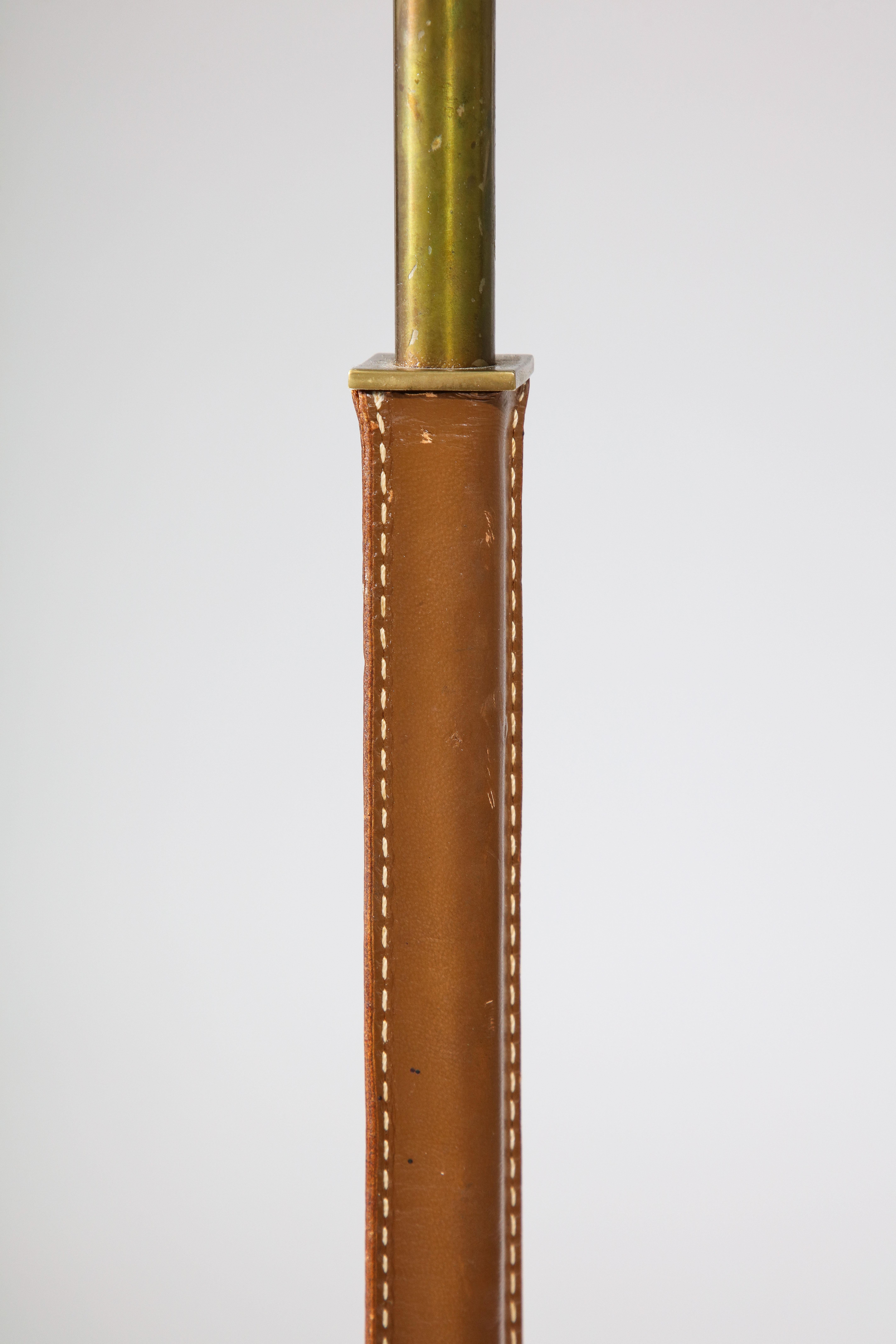 Brass and Leather Floor Lamp by Falkenbergs Belysning, Sweden, c. 1950 For Sale 7