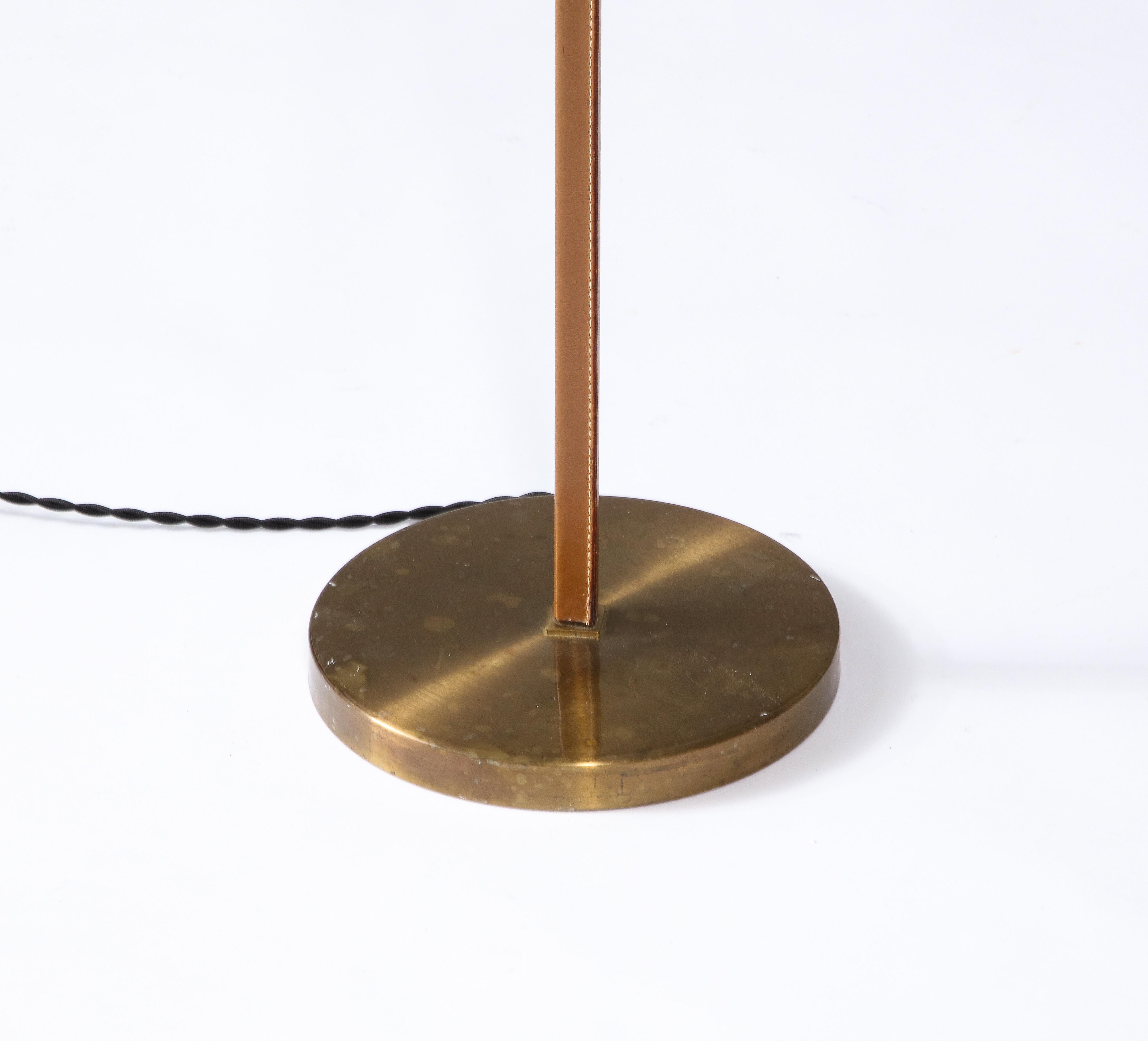 Brass and Leather Floor Lamp by Falkenbergs Belysning, Sweden, c. 1950 For Sale 8