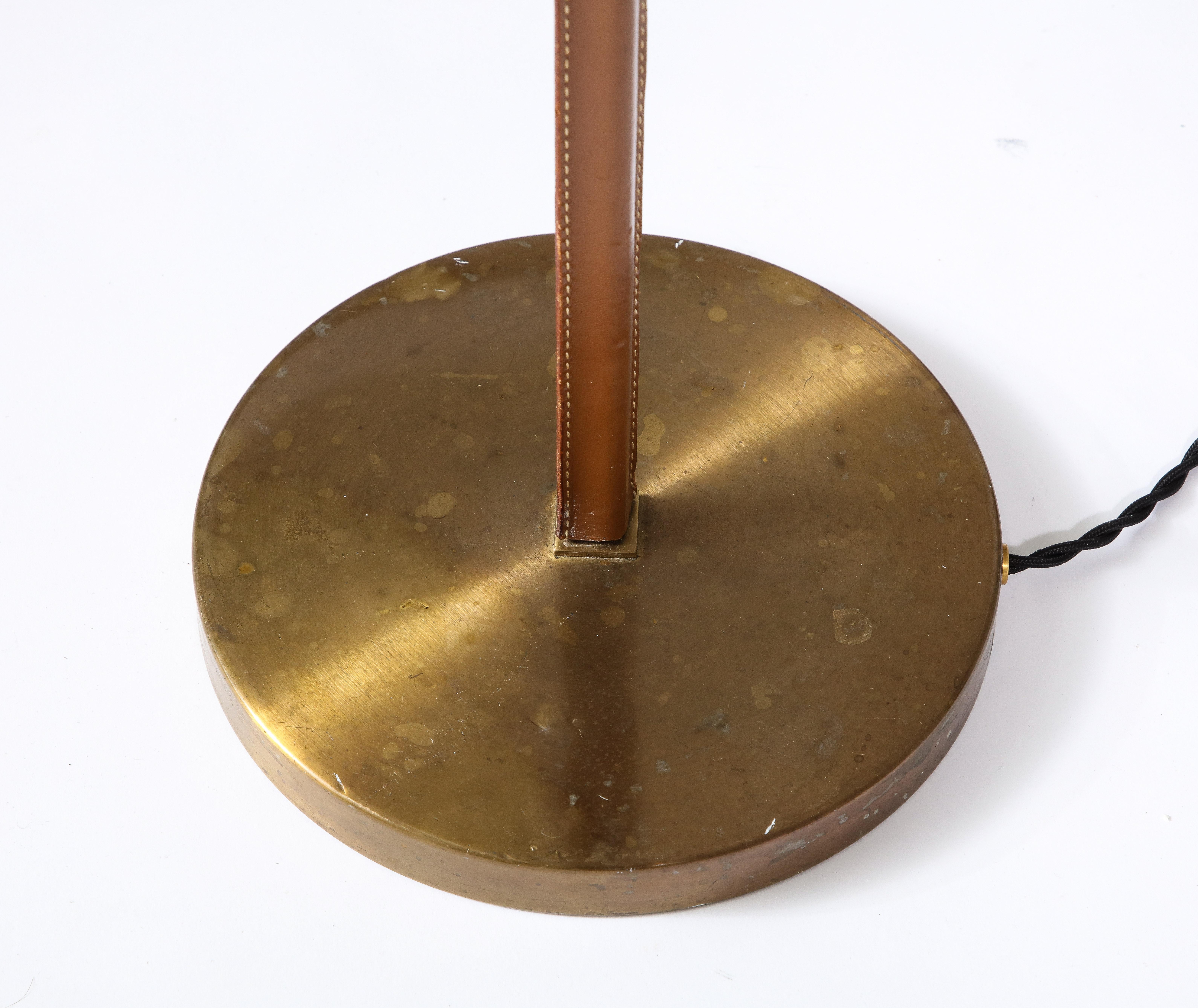 Brass and Leather Floor Lamp by Falkenbergs Belysning, Sweden, c. 1950 For Sale 9