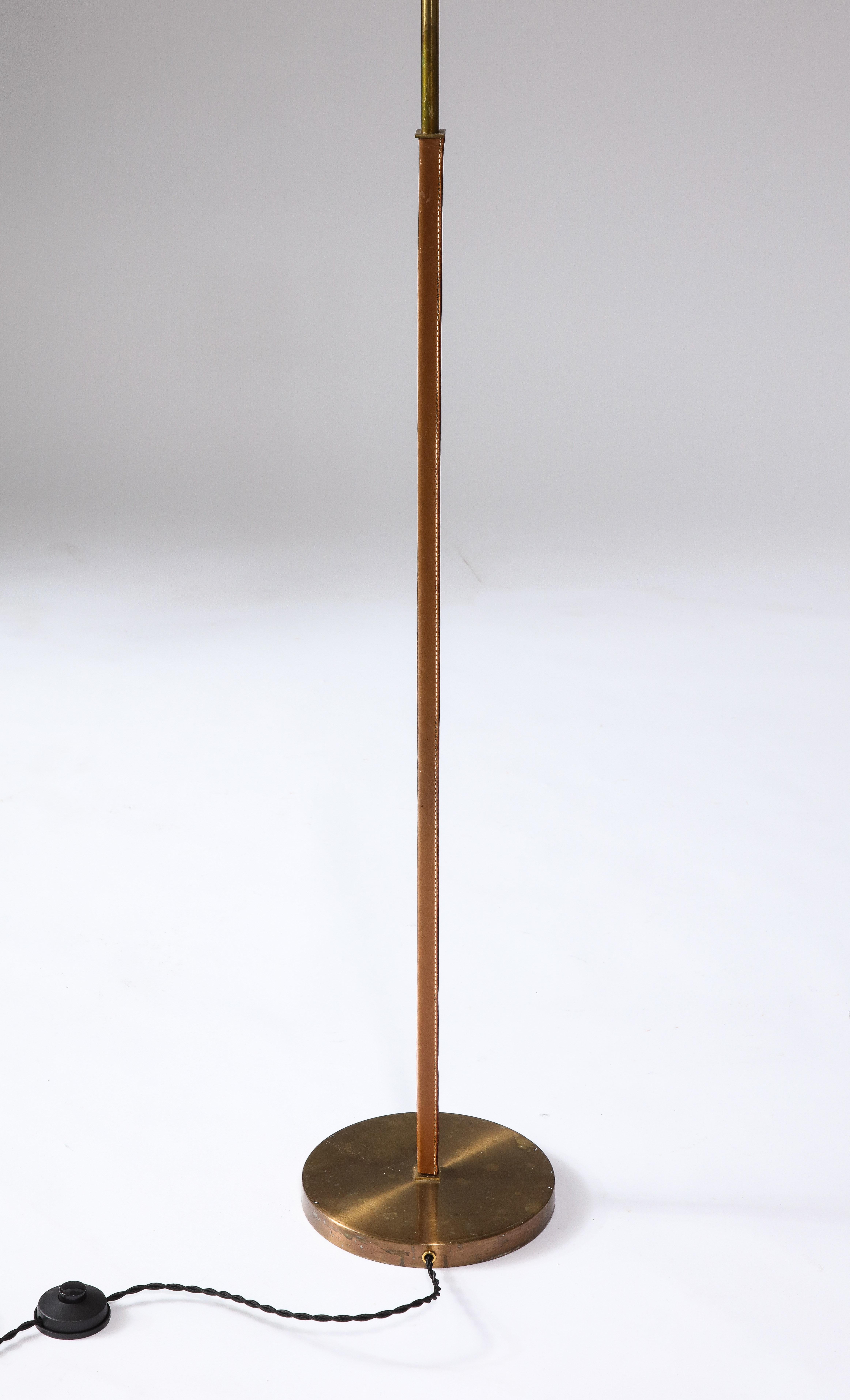 Brass and Leather Floor Lamp by Falkenbergs Belysning, Sweden, c. 1950 For Sale 2