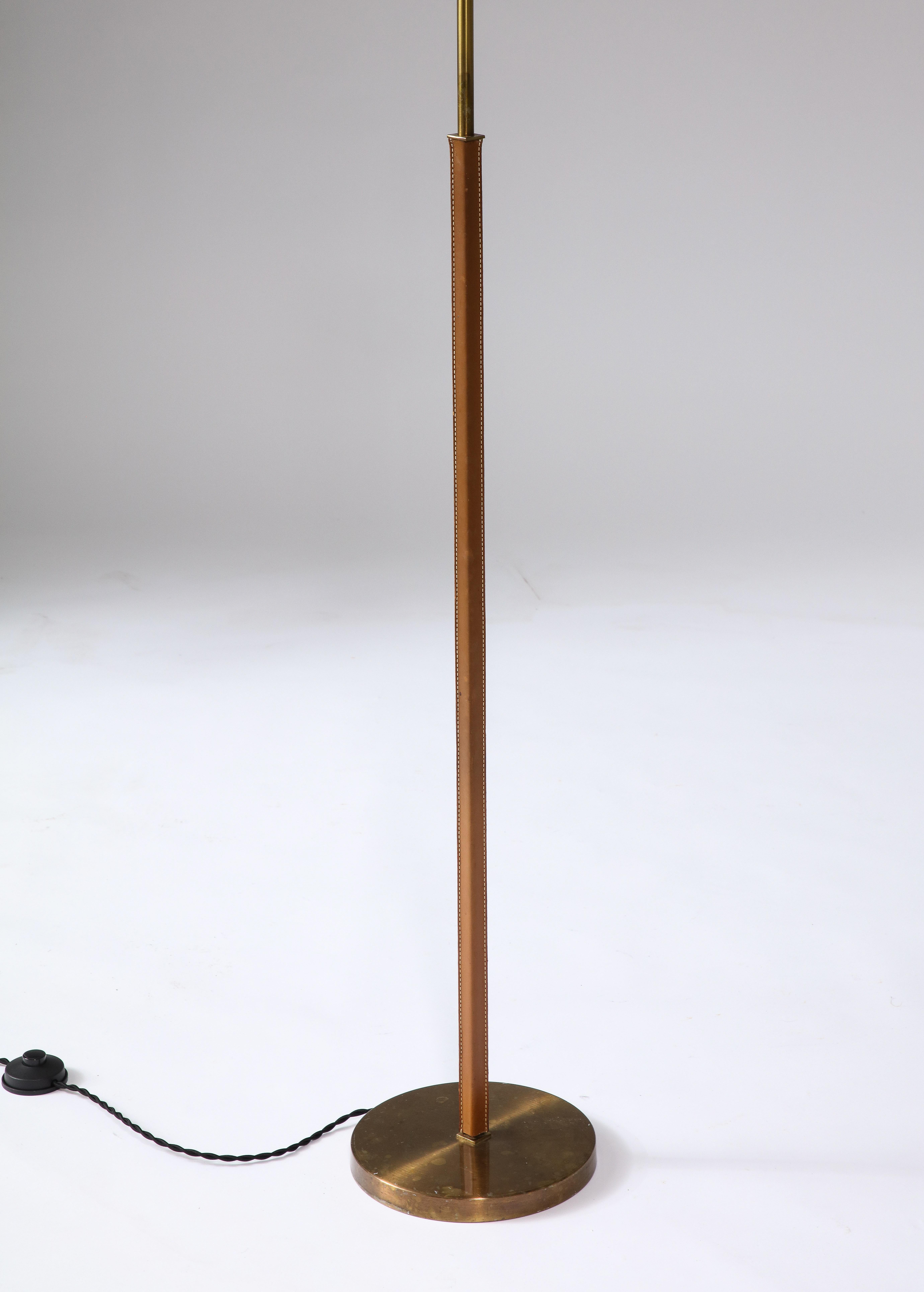 Brass and Leather Floor Lamp by Falkenbergs Belysning, Sweden, c. 1950 For Sale 3