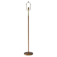 Vintage Brass and Leather Floor Lamp by Falkenbergs Belysning, Sweden, c. 1950