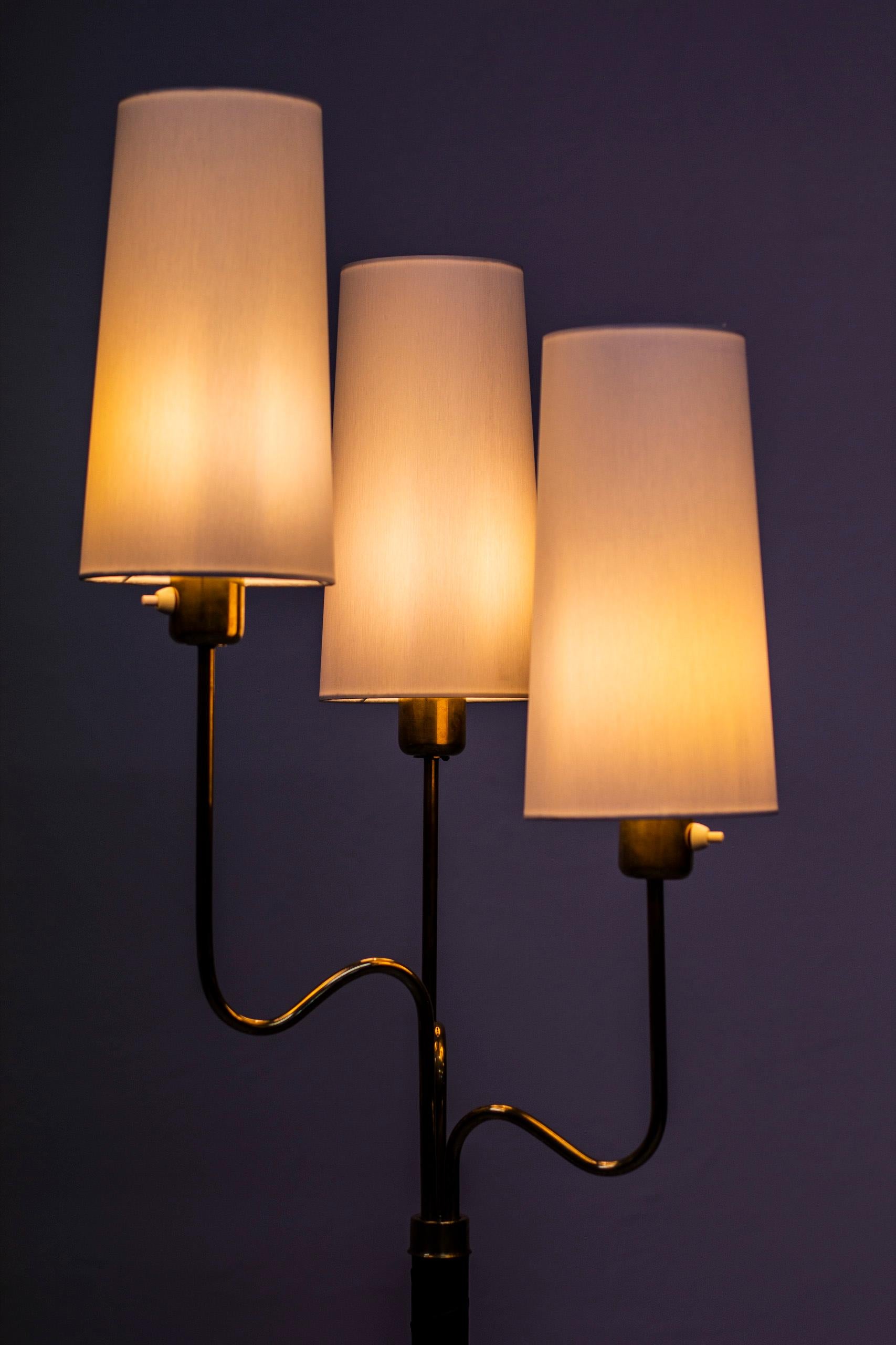 Brass and Leather Floor Lamp by Hans Bergström, Sweden, 1940s 3