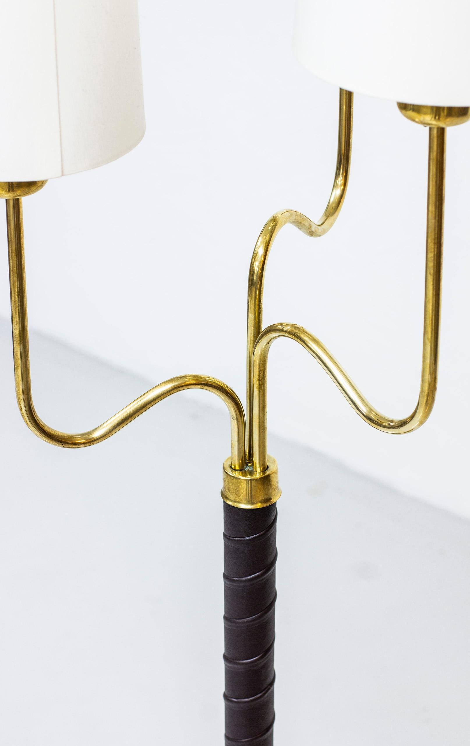 Scandinavian Modern Brass and Leather Floor Lamp by Hans Bergström, Sweden, 1940s