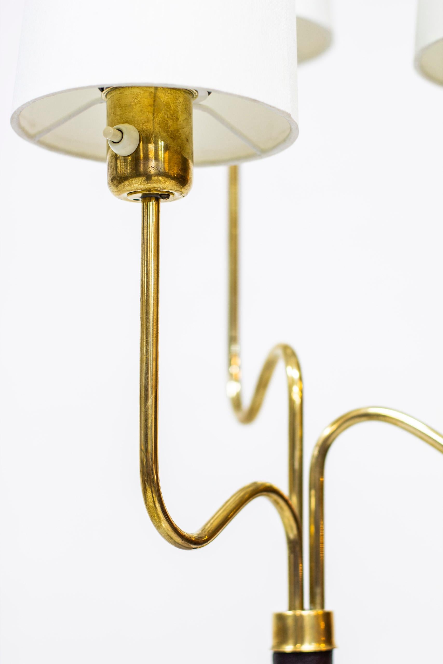 Swedish Brass and Leather Floor Lamp by Hans Bergström, Sweden, 1940s