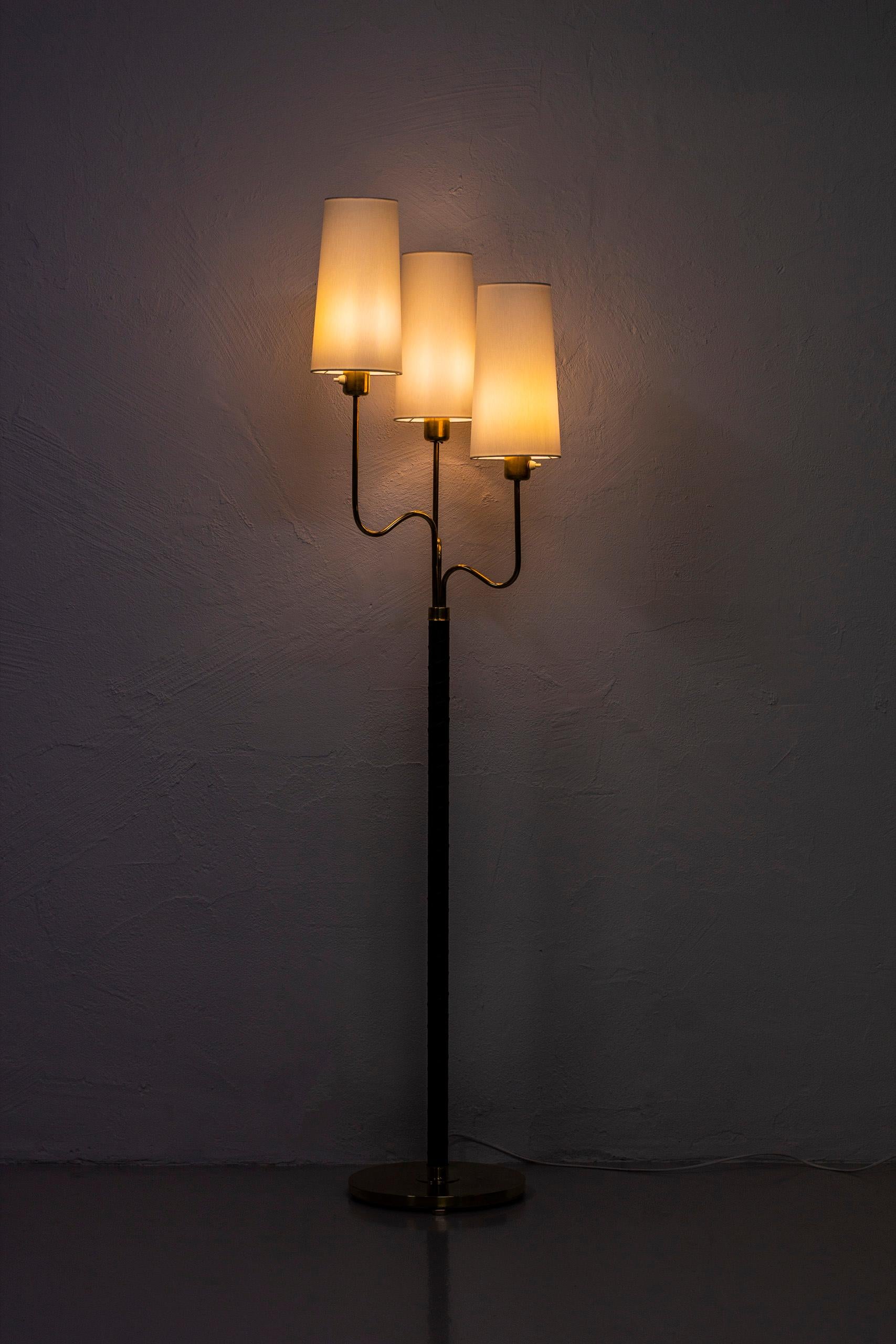 Brass and Leather Floor Lamp by Hans Bergström, Sweden, 1940s 1