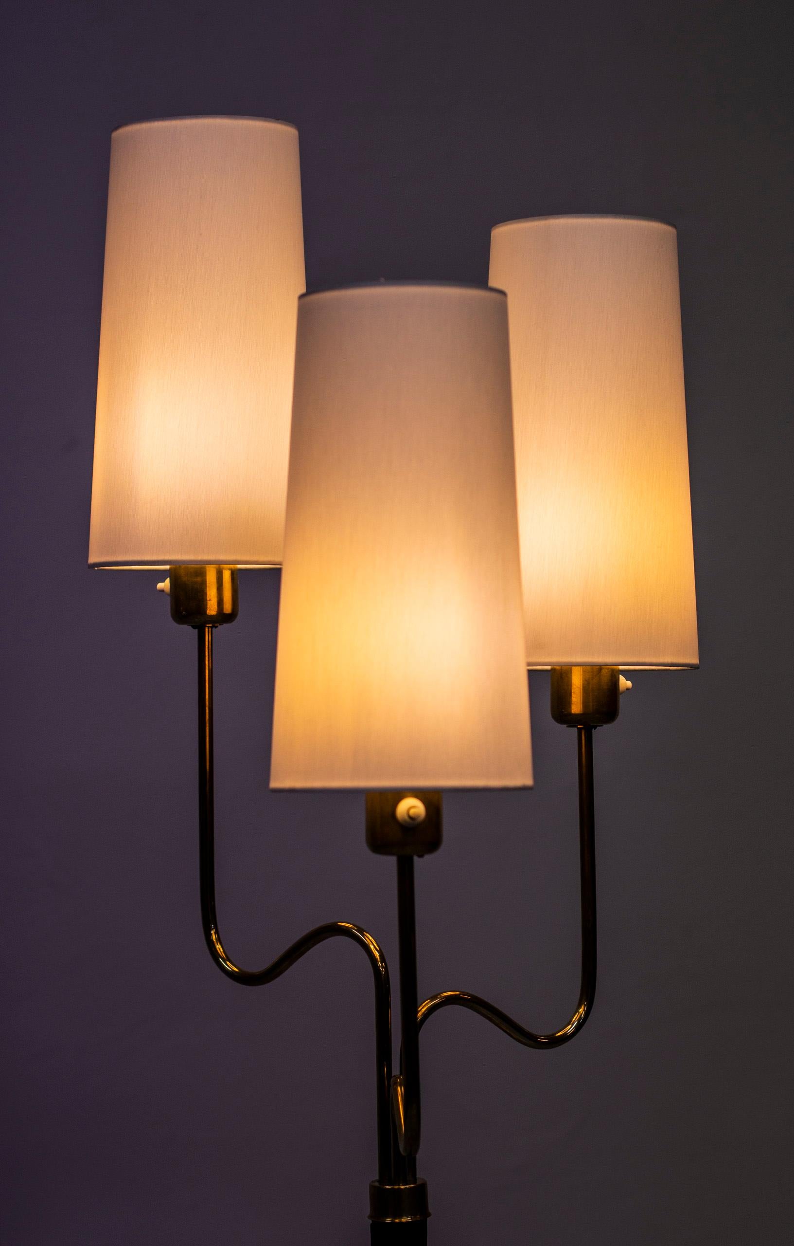Brass and Leather Floor Lamp by Hans Bergström, Sweden, 1940s 2