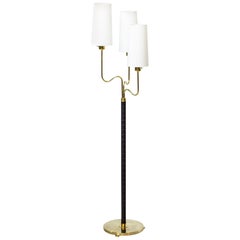 Brass and Leather Floor Lamp by Hans Bergström, Sweden, 1940s