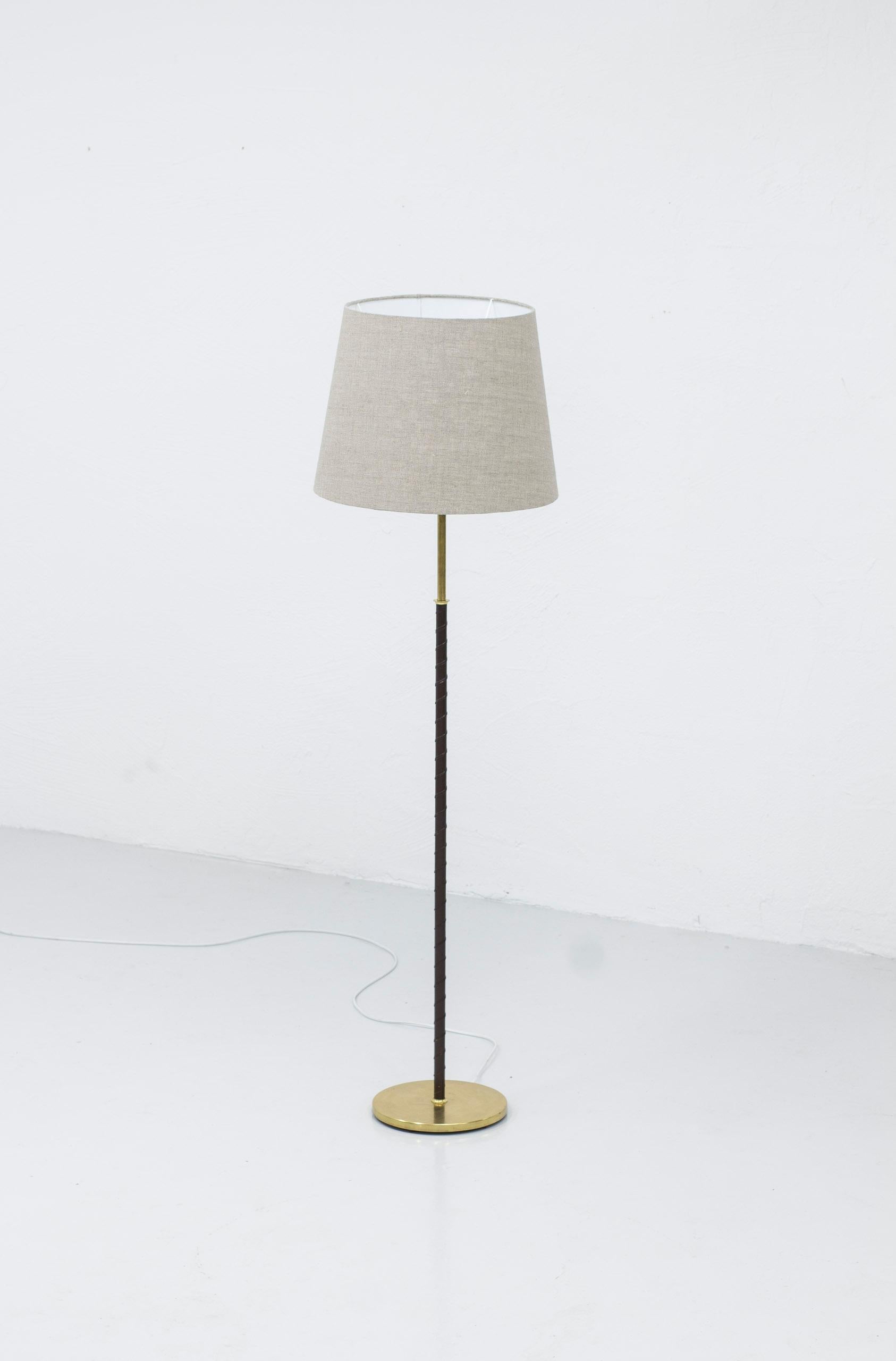 Swedish Brass and Leather Floor Lamp by Möller Armaturer, Scandinavian Modern, 1950s
