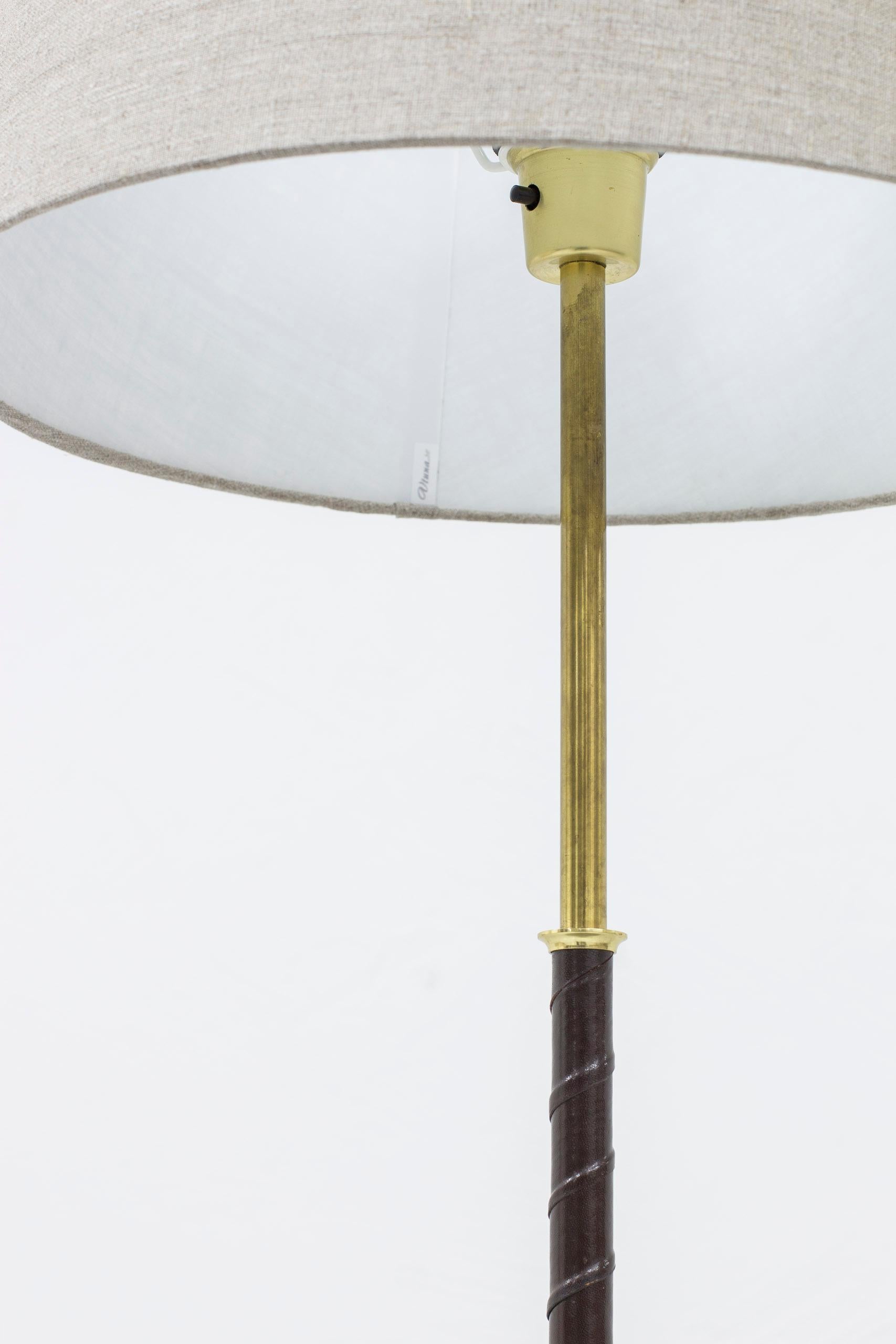 Brass and Leather Floor Lamp by Möller Armaturer, Scandinavian Modern, 1950s 1