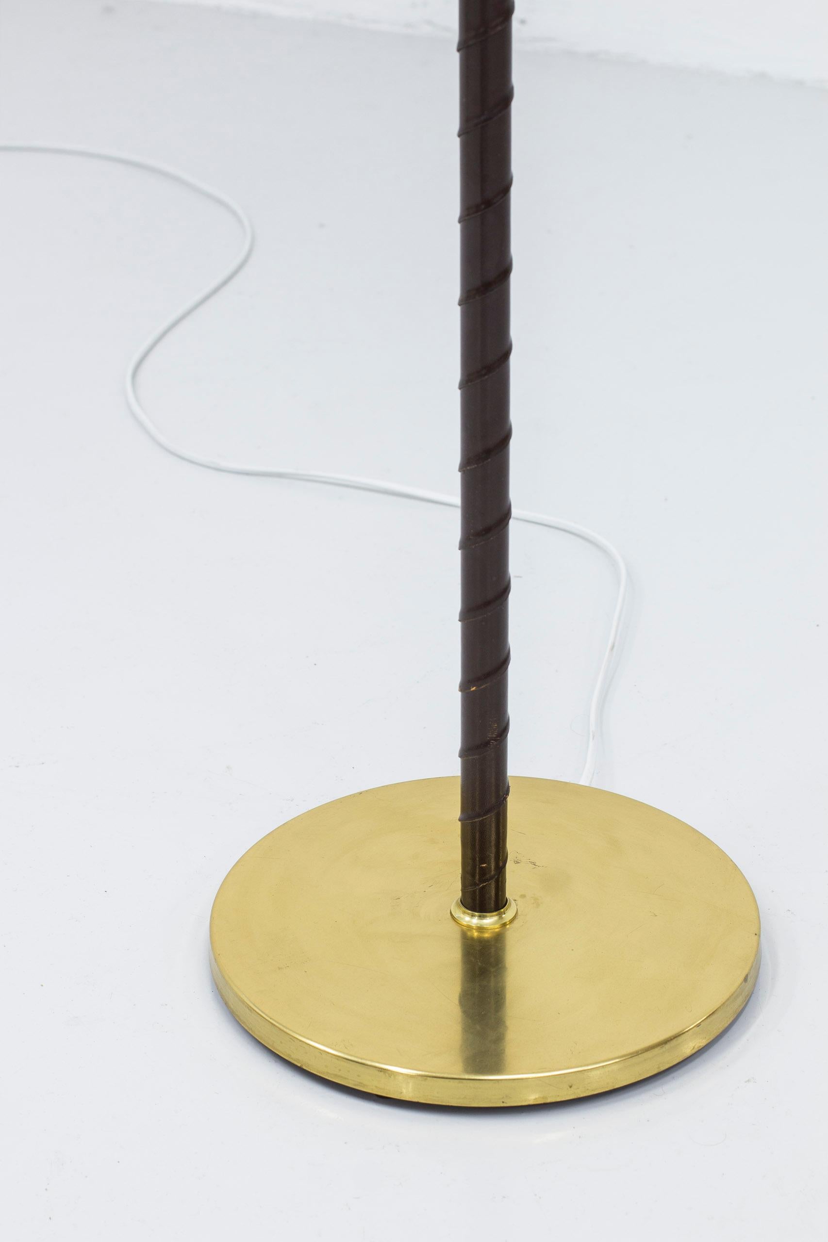 Brass and Leather Floor Lamp by Möller Armaturer, Scandinavian Modern, 1950s 2