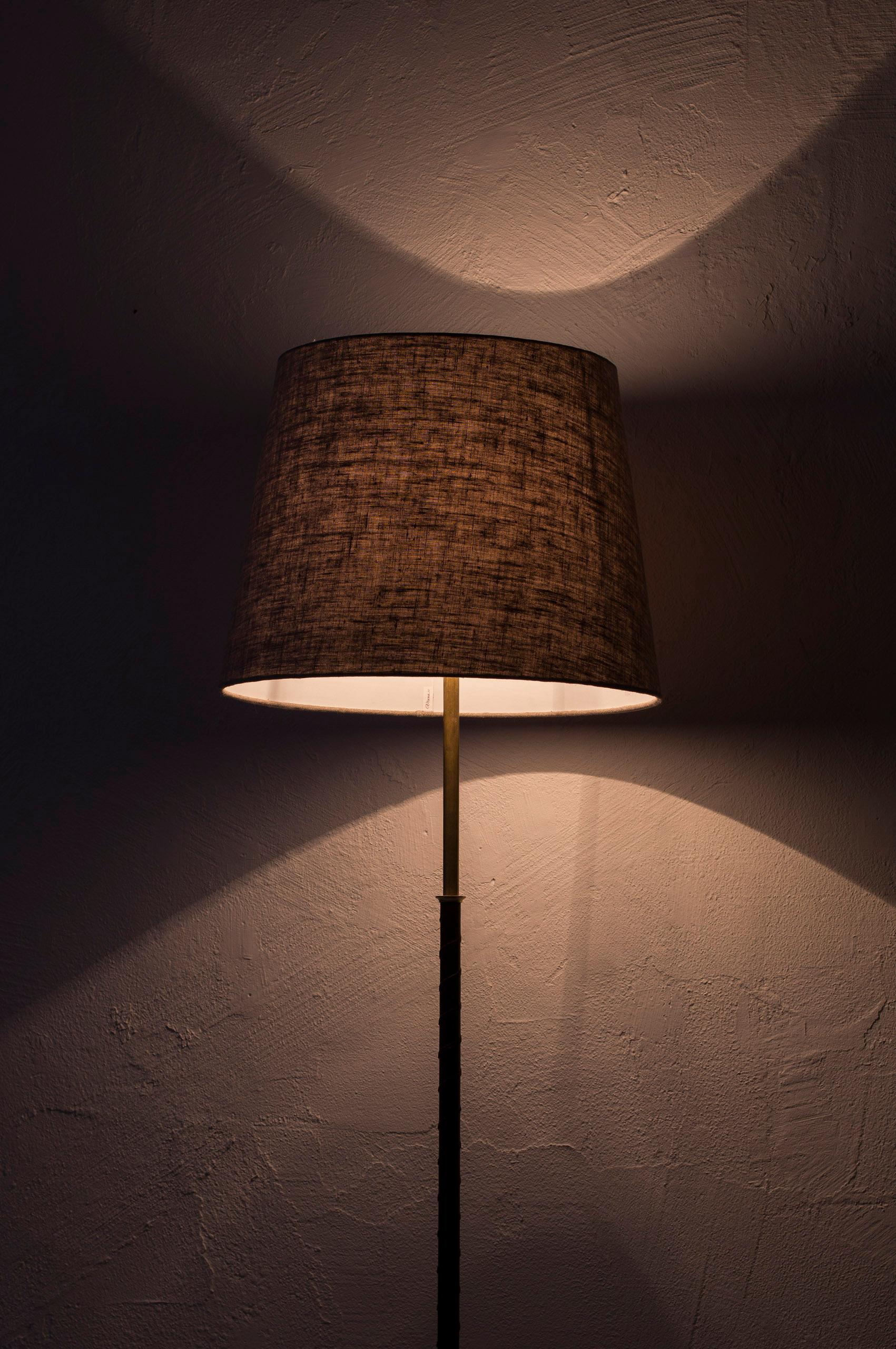 Brass and Leather Floor Lamp by Möller Armaturer, Scandinavian Modern, 1950s 4