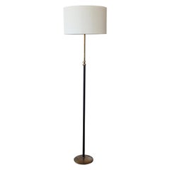 Brass and Leather Floor Lamp, Spain, 1950s