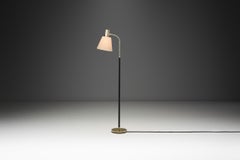 Brass and Leather Floor Lamp, Sweden ca Mid-20th Century
