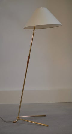 Brass and Leather 'Hase BL' Floor Lamp by Kalmar Werkstaetten