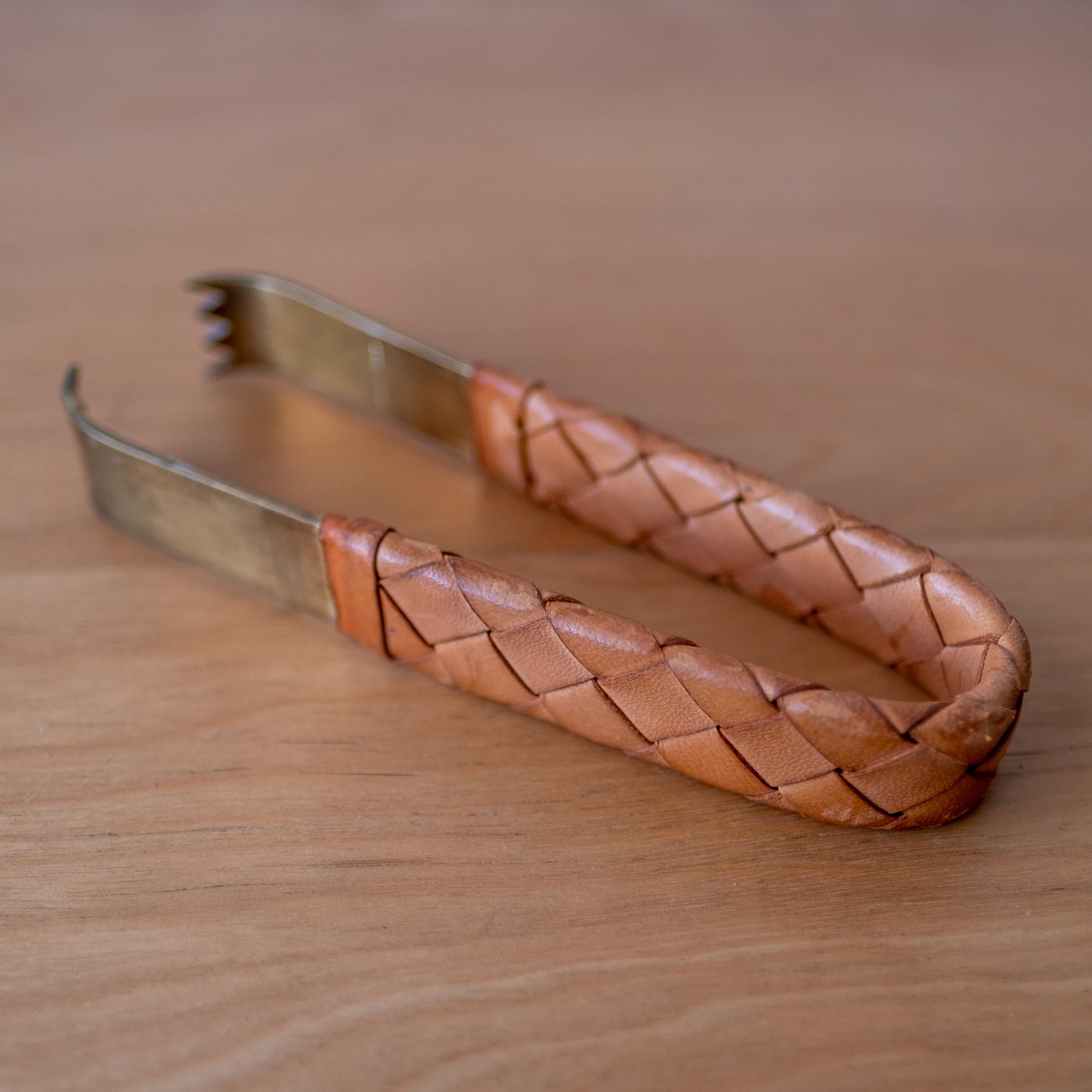 Brass and Leather Ice Tongs by Carl Auböck for Illums Bolighus 1