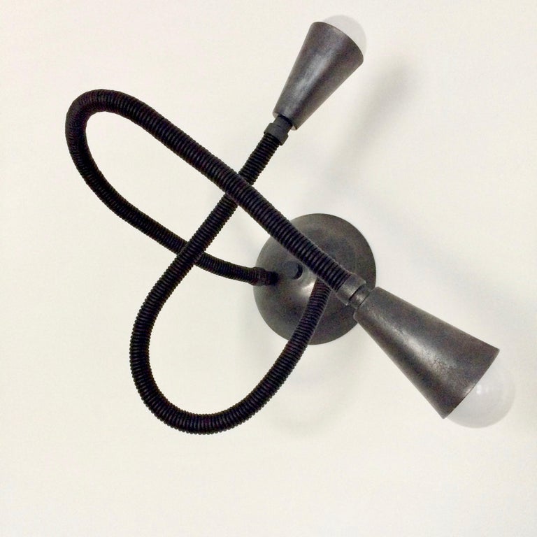 Brass and Leather Meander Flexible Arm Wall Light For Sale at 1stDibs
