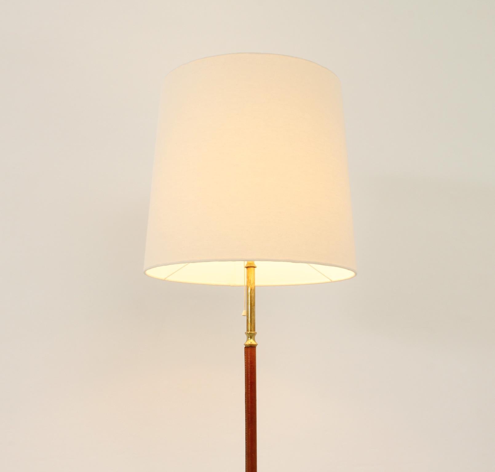 Brass and Leather Spanish Floor Lamp from 1950's For Sale 4