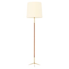 Brass and Leather Spanish Floor Lamp from 1950's