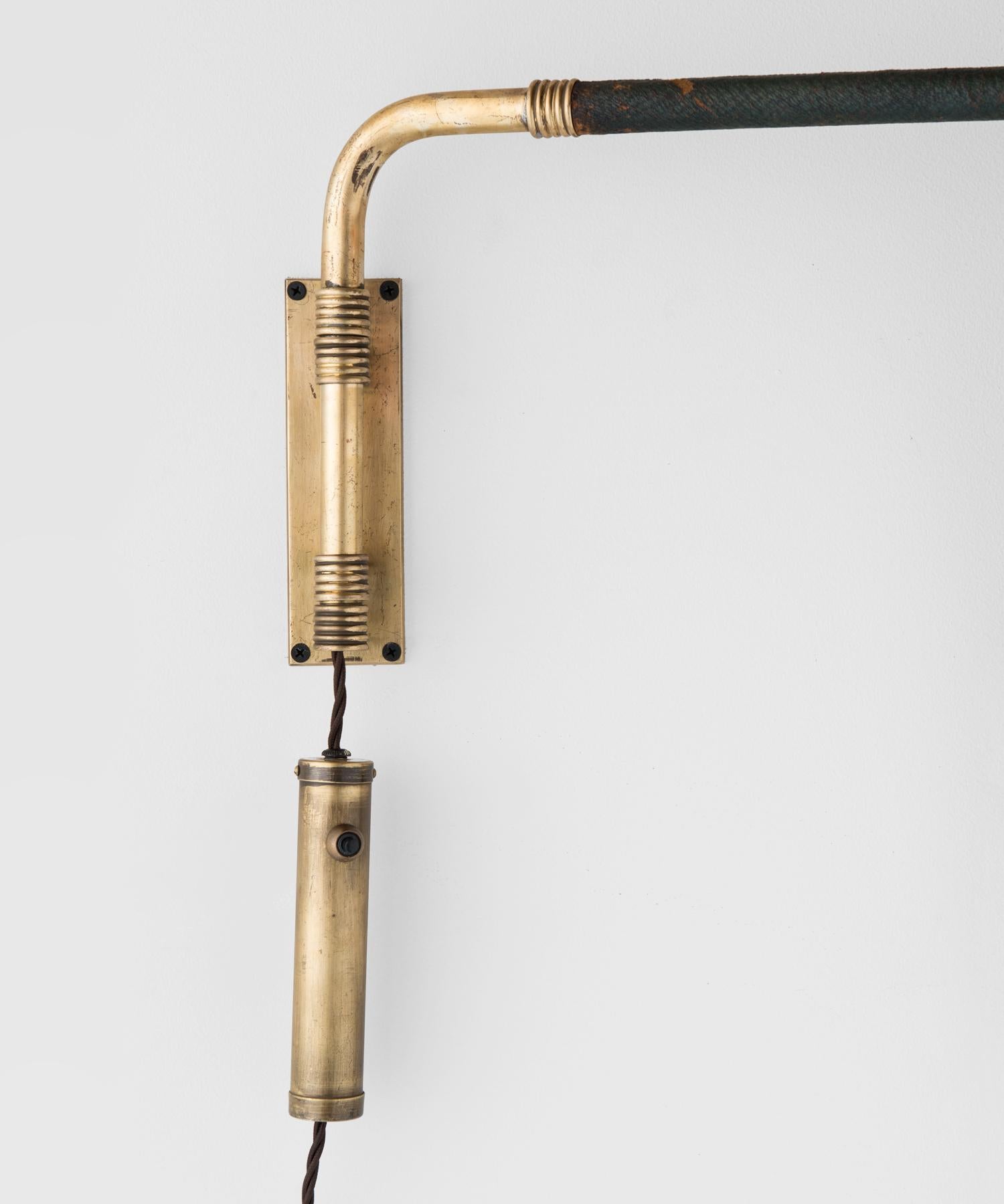 Italian Brass and Leather Swing Arm Sconce, Italy, circa 1950