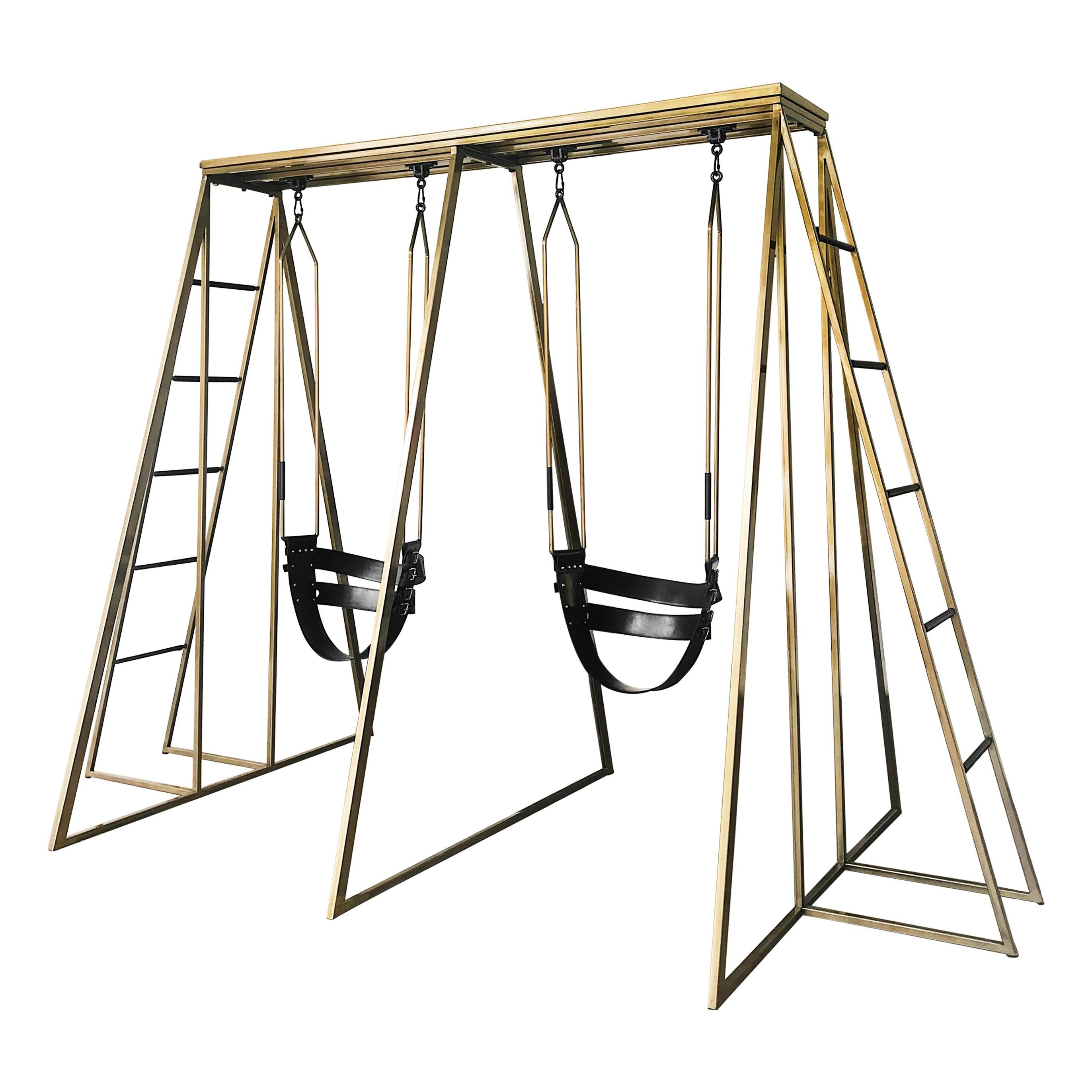 Brass and Leather Swing For Sale