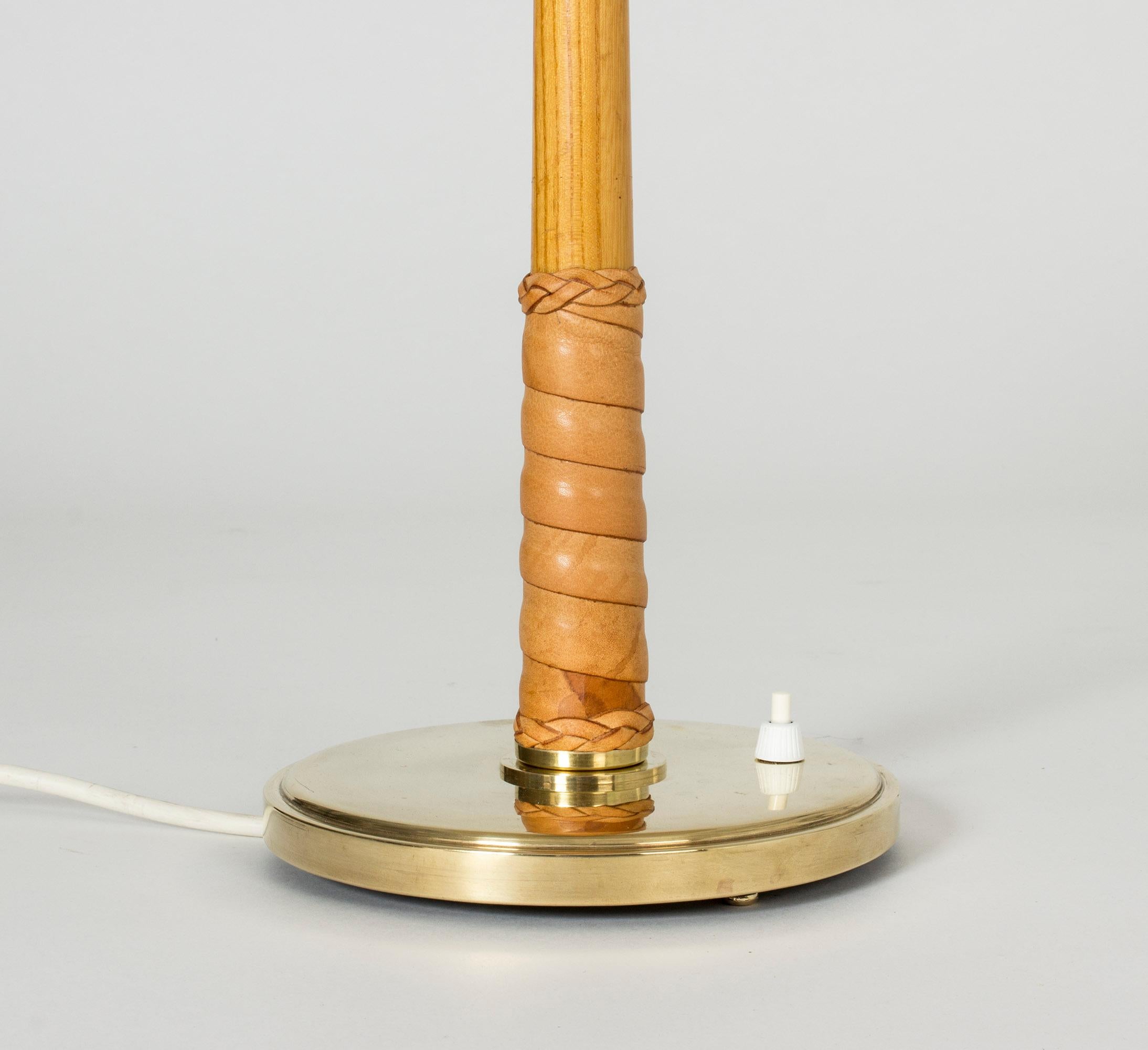 Swedish Brass and Leather Table Lamp by Bo Notini