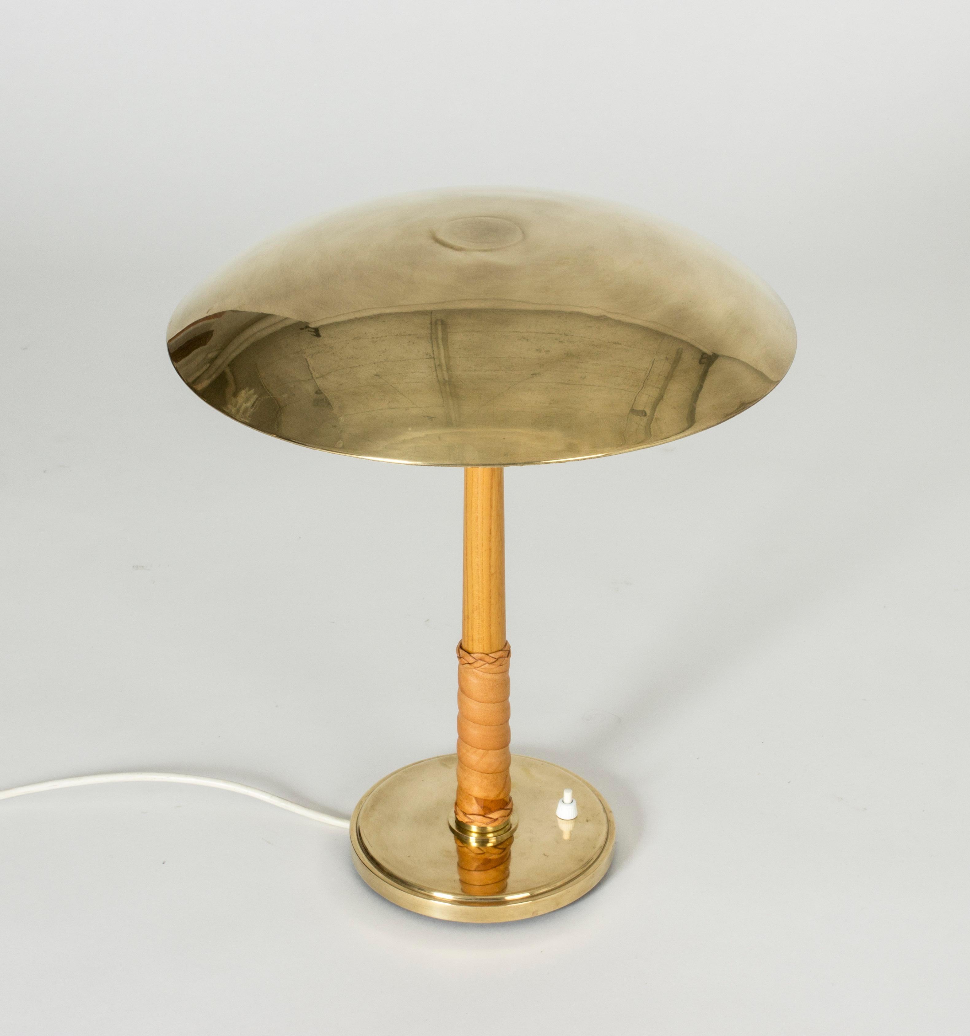 Mid-20th Century Brass and Leather Table Lamp by Bo Notini