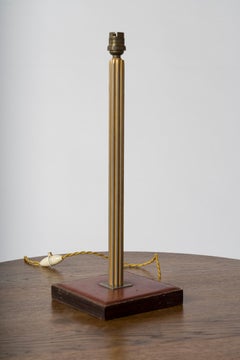 Brass and Leather Table Lamp by Delvaux Créateur, Belgium 1960s
