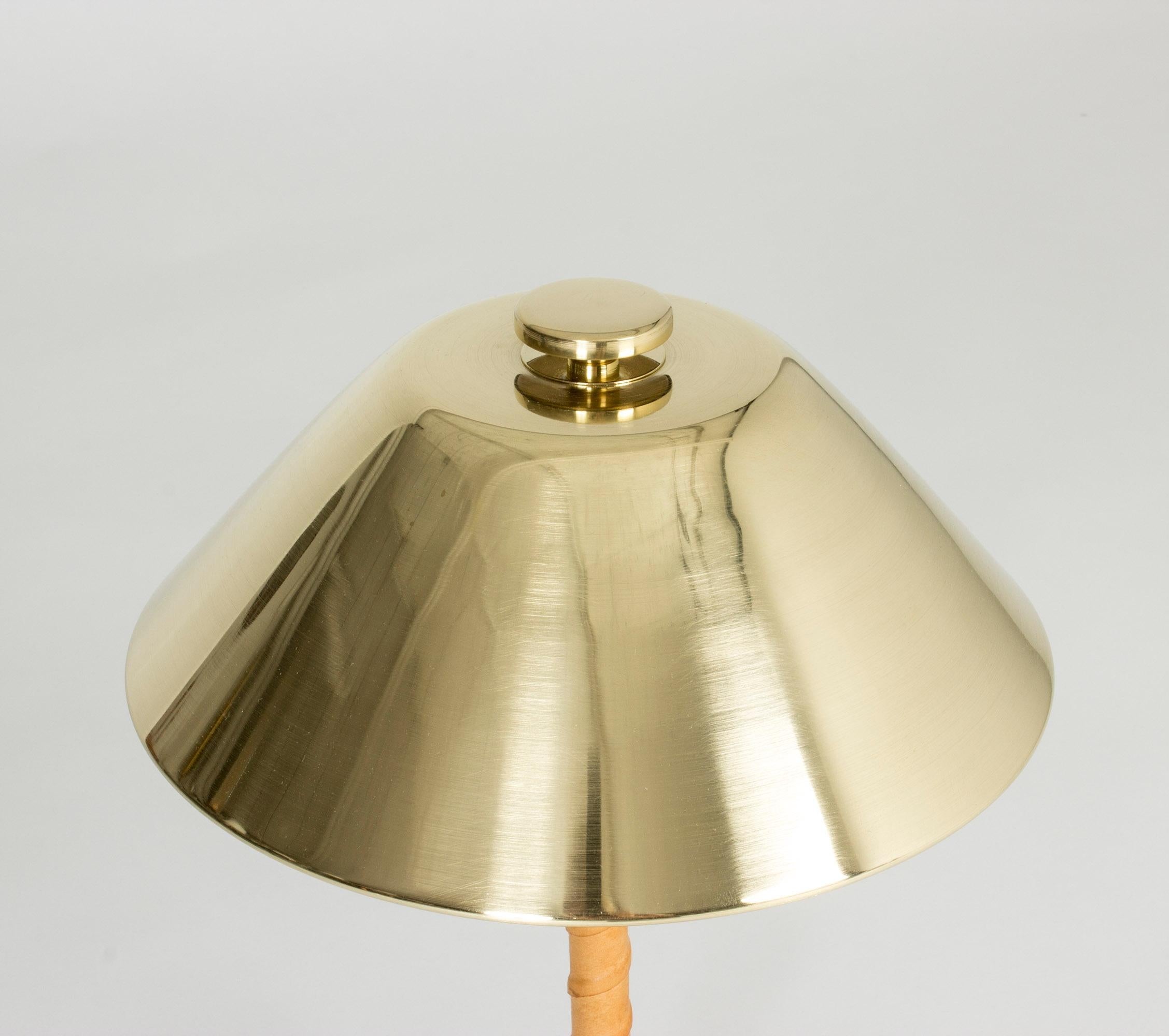 Scandinavian Modern Brass and Leather Table Lamp by Einar Bäckström