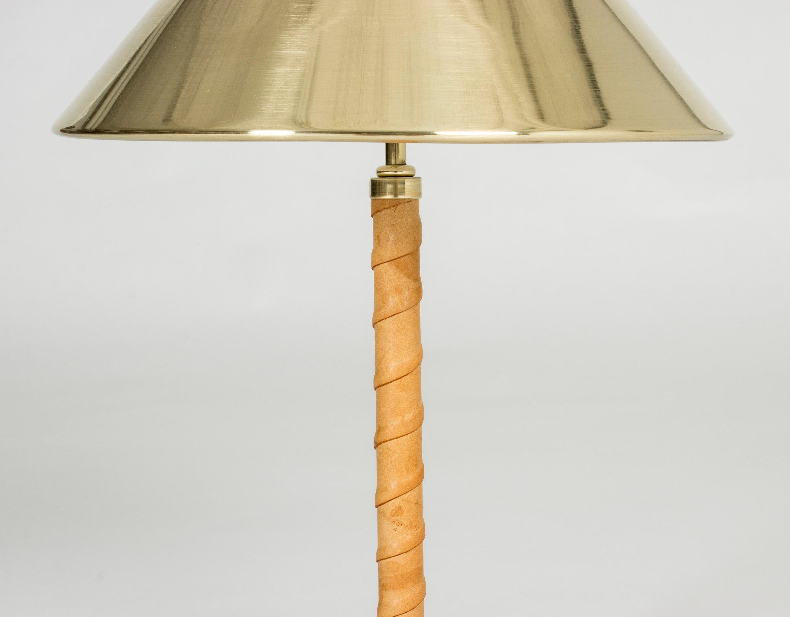 Mid-20th Century Brass and Leather Table Lamp by Einar Bäckström