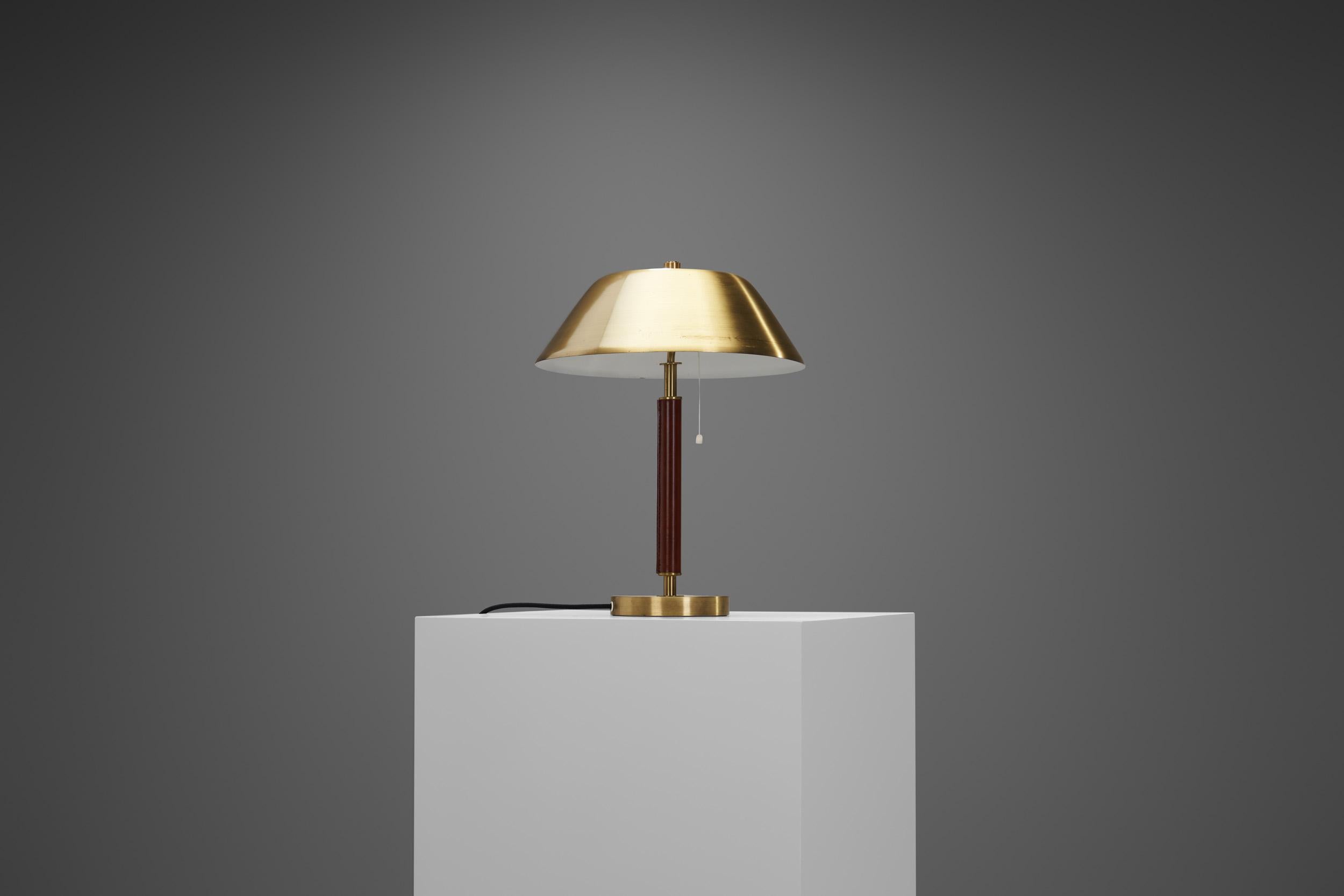 Mid-Century Modern Brass and Leather Table lamp by Falkenbergs Belysning, Sweden 1960s