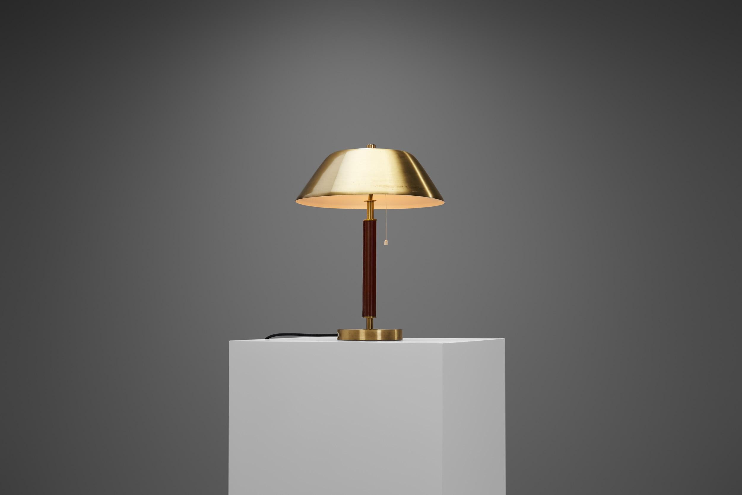 Swedish Brass and Leather Table lamp by Falkenbergs Belysning, Sweden 1960s