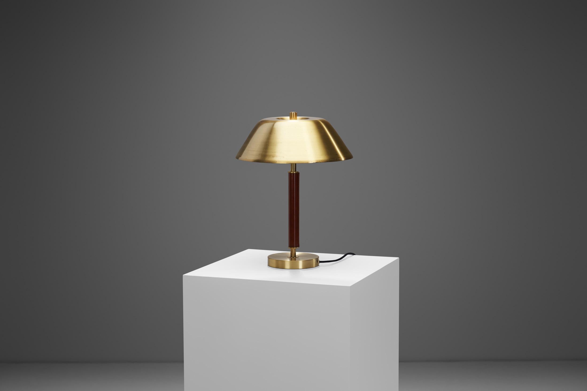 Mid-20th Century Brass and Leather Table lamp by Falkenbergs Belysning, Sweden 1960s
