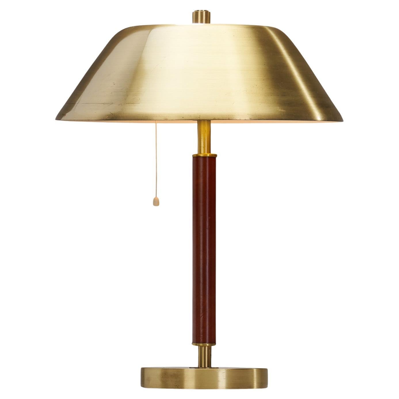 Brass and Leather Table Lamp by Falkenbergs Belysning, Sweden 1960s