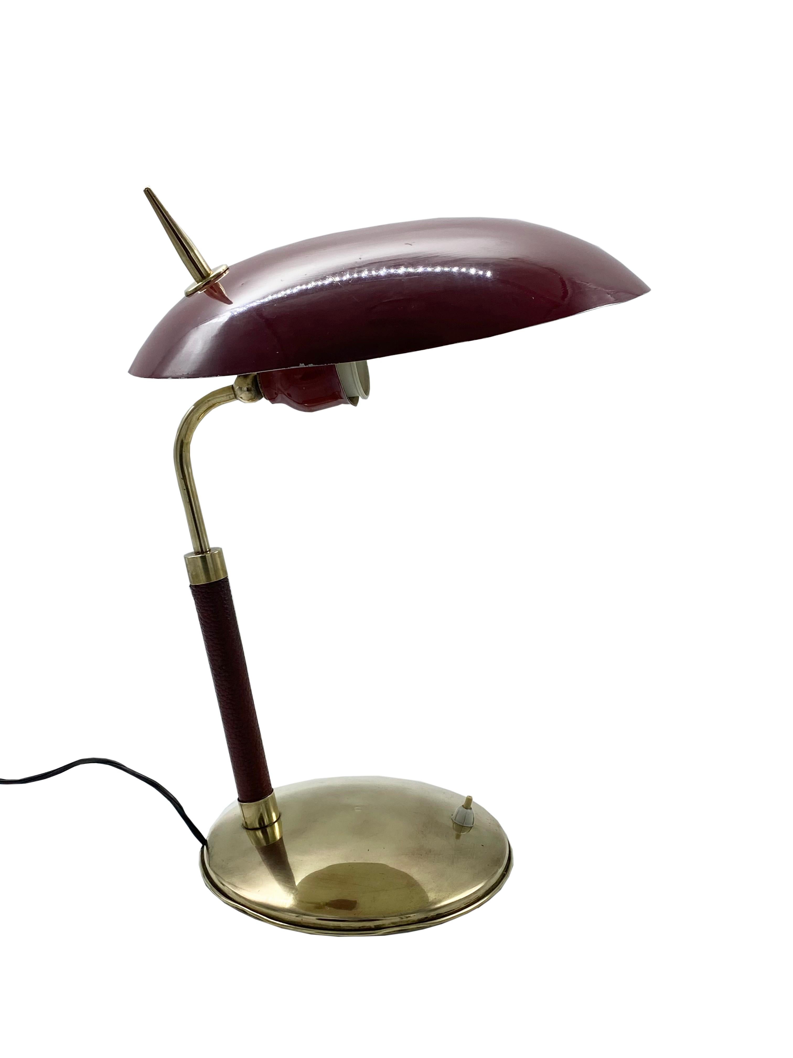 Brass and Leather Table Lamp by Lumen, Italy 1950s In Good Condition In Naples, IT