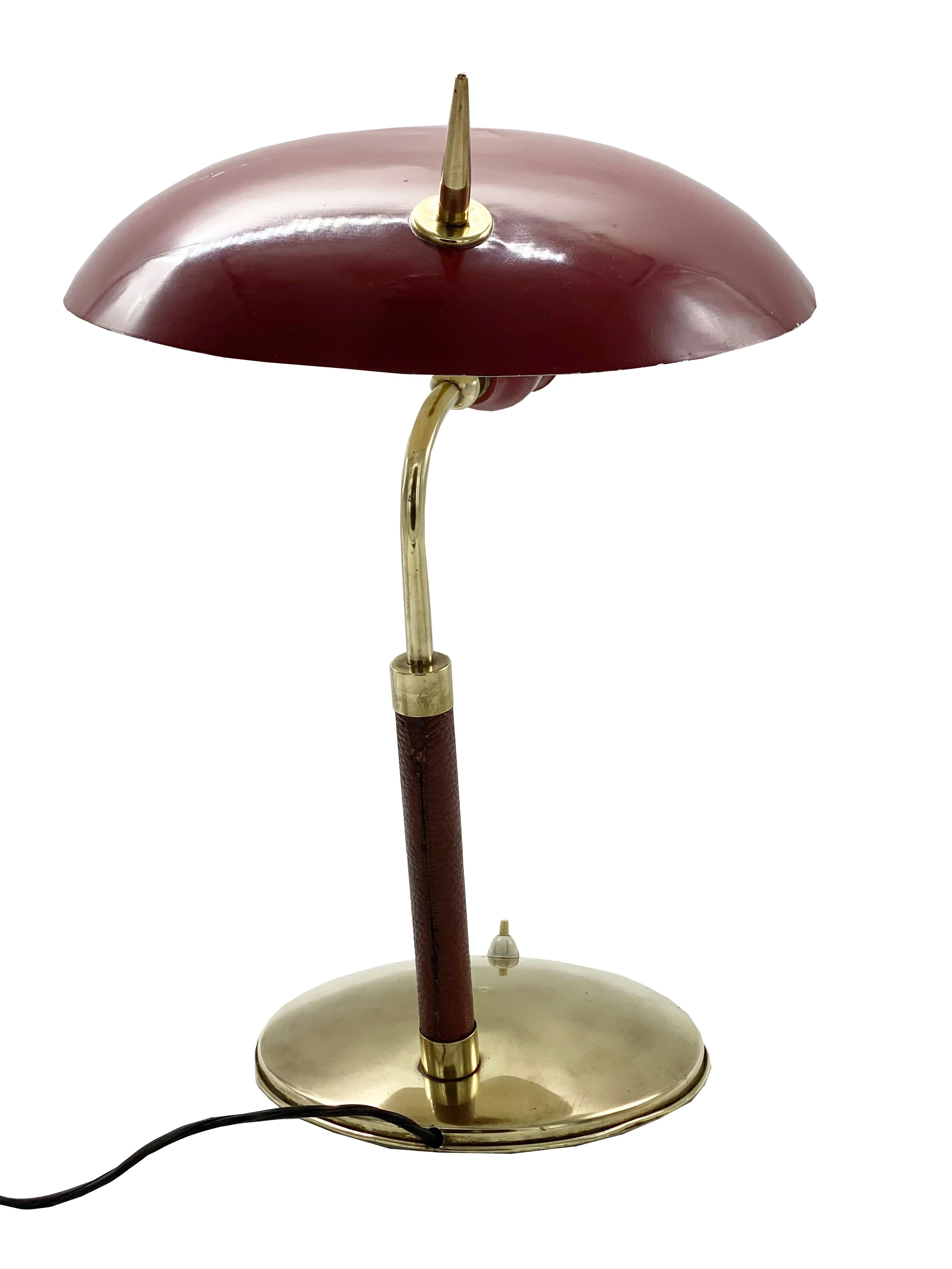 Mid-20th Century Brass and Leather Table Lamp by Lumen, Italy 1950s