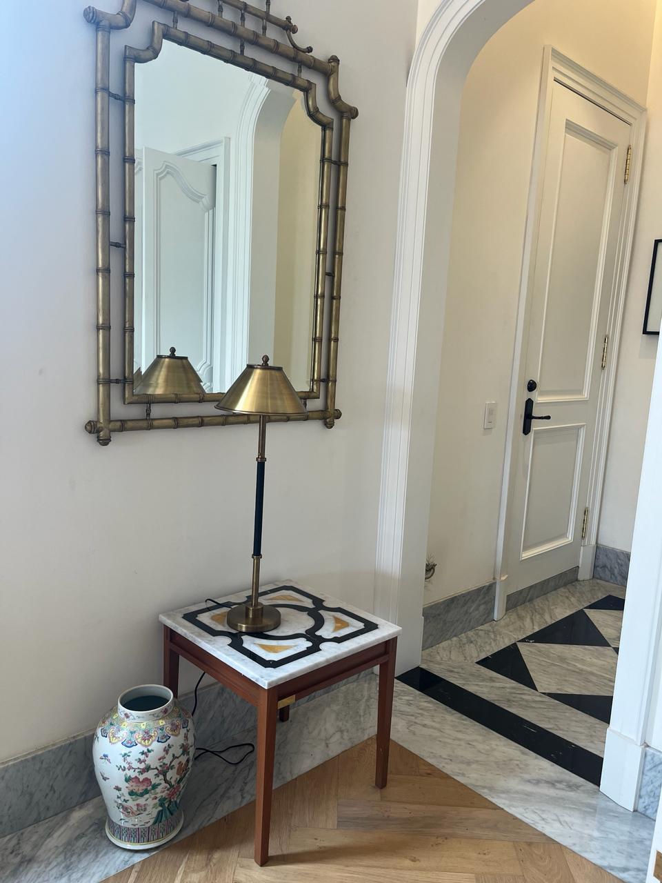 Appliqué Brass and Leather Table Lamp For Sale
