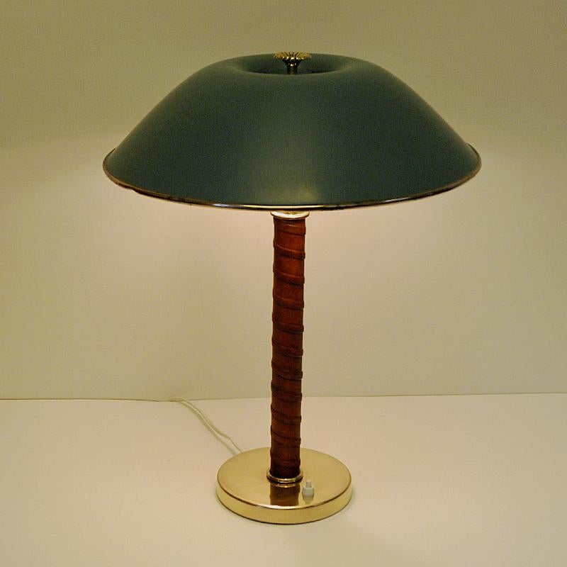 Lacquered Brass and Leather Table Lamp by NK, 1940s, Sweden