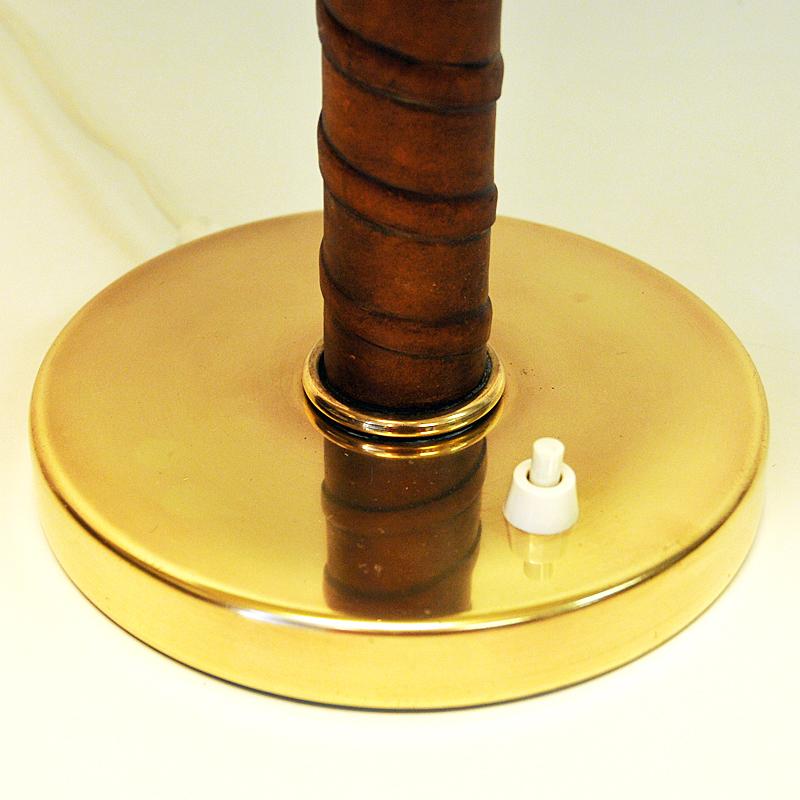 Brass and Leather Table Lamp by NK, 1940s, Sweden 1