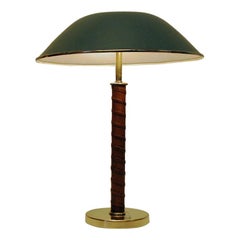 Brass and Leather Table Lamp by NK, 1940s, Sweden