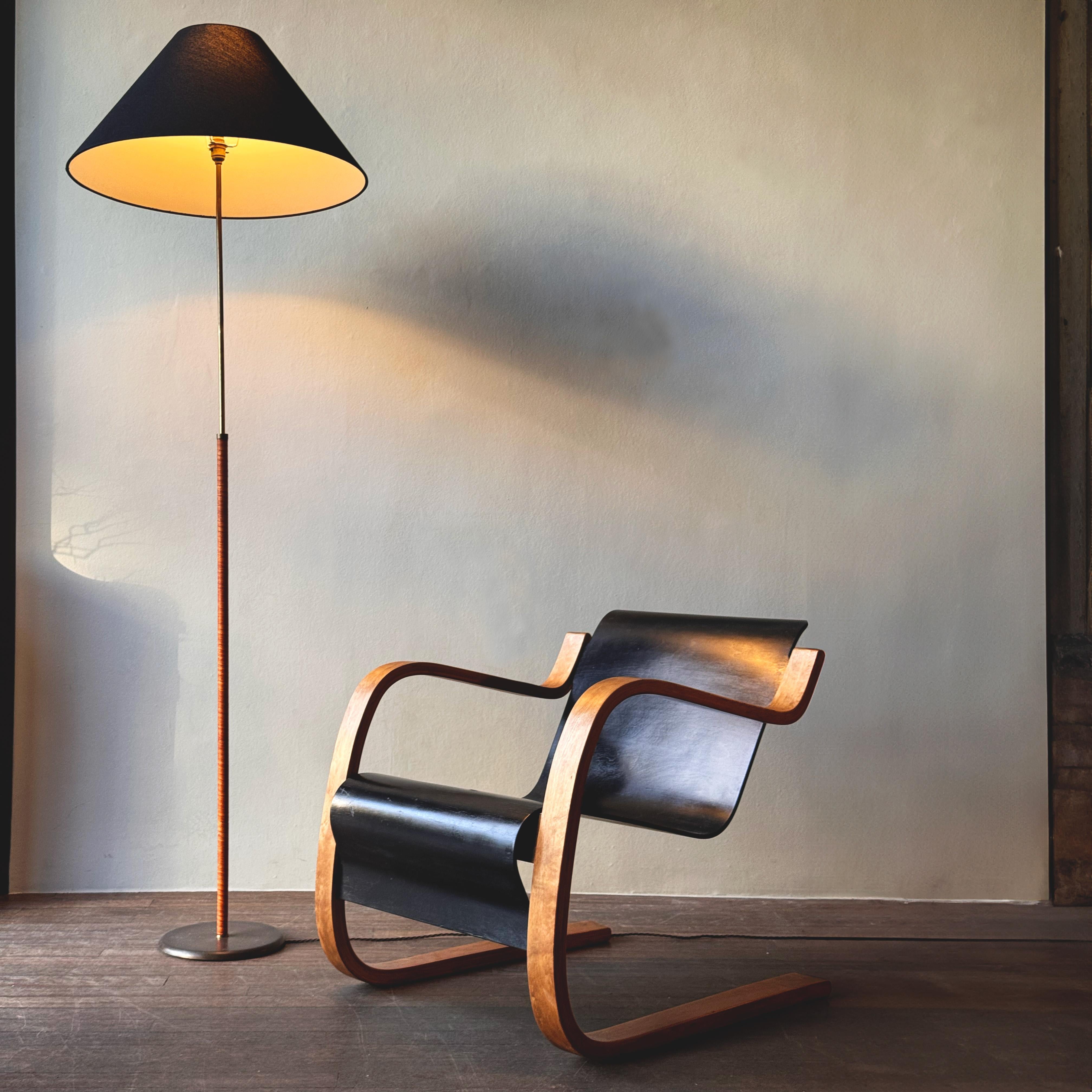 Danish Brass and Leather Telescopic Floor Lamp Denmark, 1950s