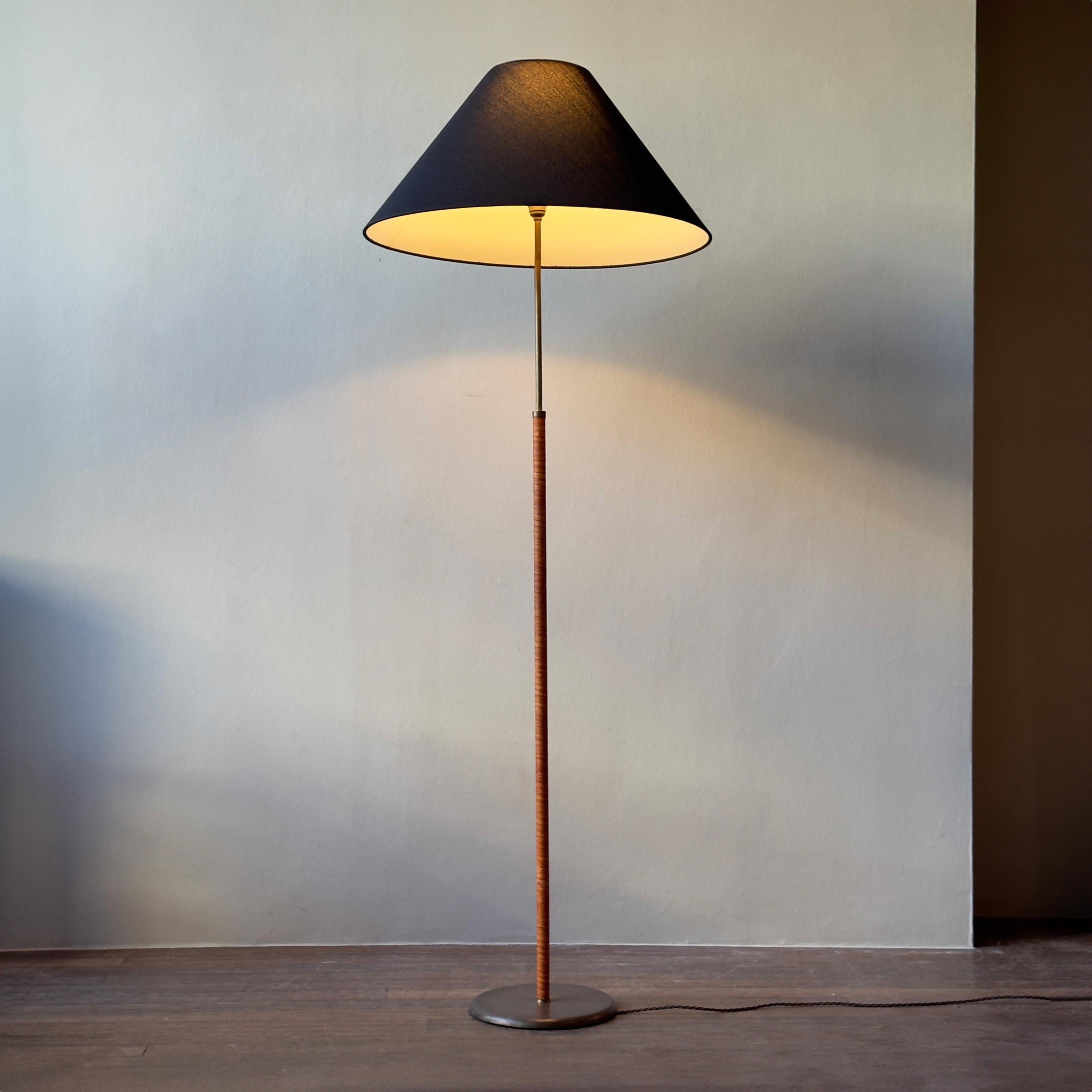Brass and Leather Telescopic Floor Lamp Denmark, 1950s 1