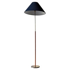 Brass and Leather Telescopic Floor Lamp Denmark, 1950s