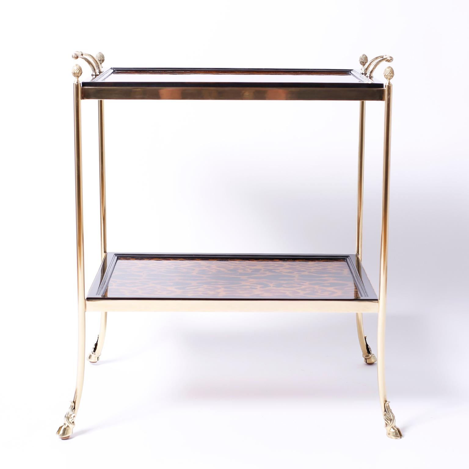 20th Century Brass and Leopard Print Server or Bar For Sale