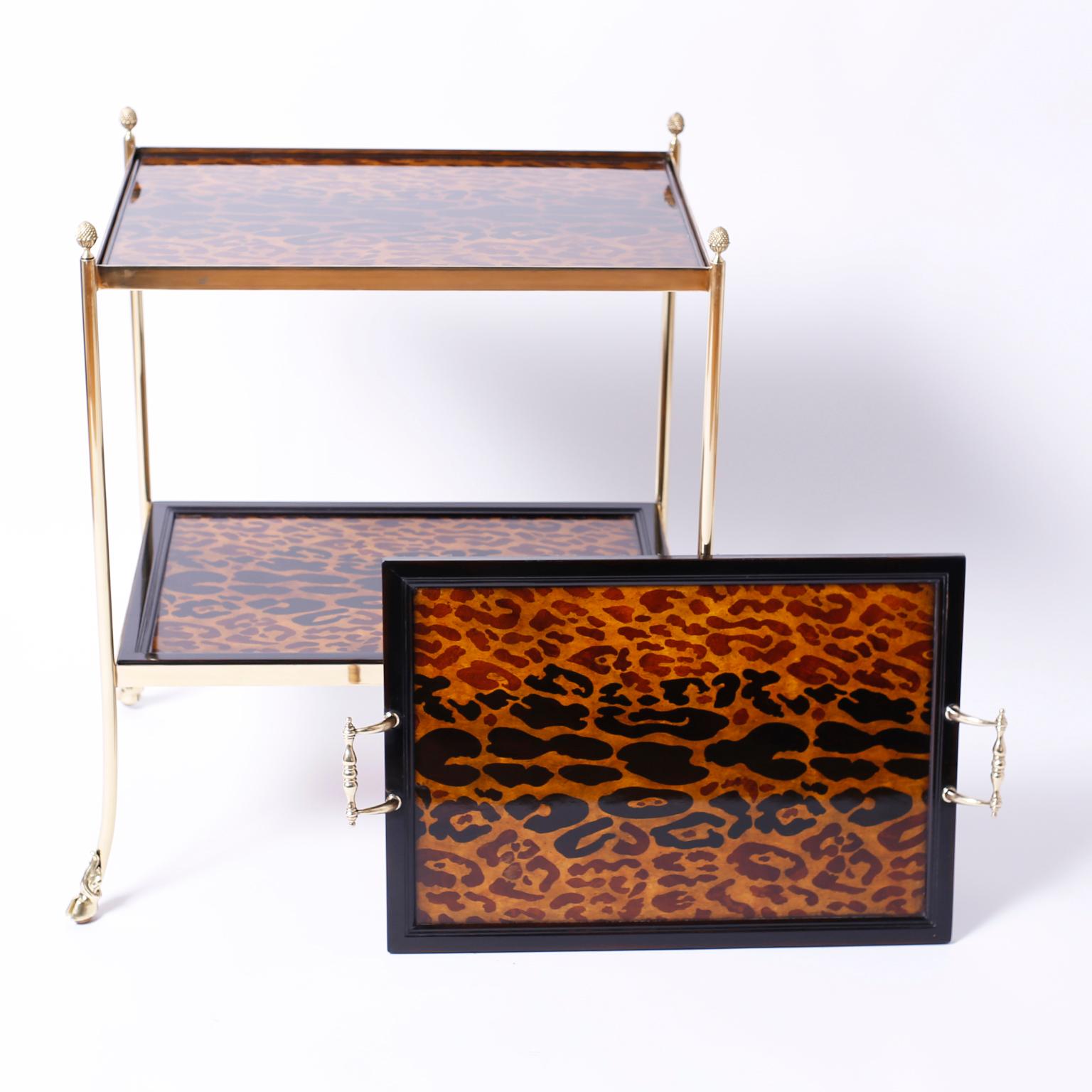 Brass and Leopard Print Server or Bar For Sale 1