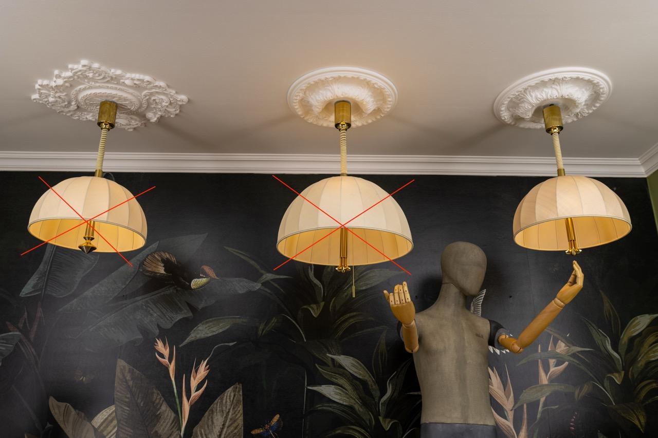 Lampada a sospensione in ottone e paralume in tessuto beige chiaro ad altezza regolabile, Germania in vendita 7